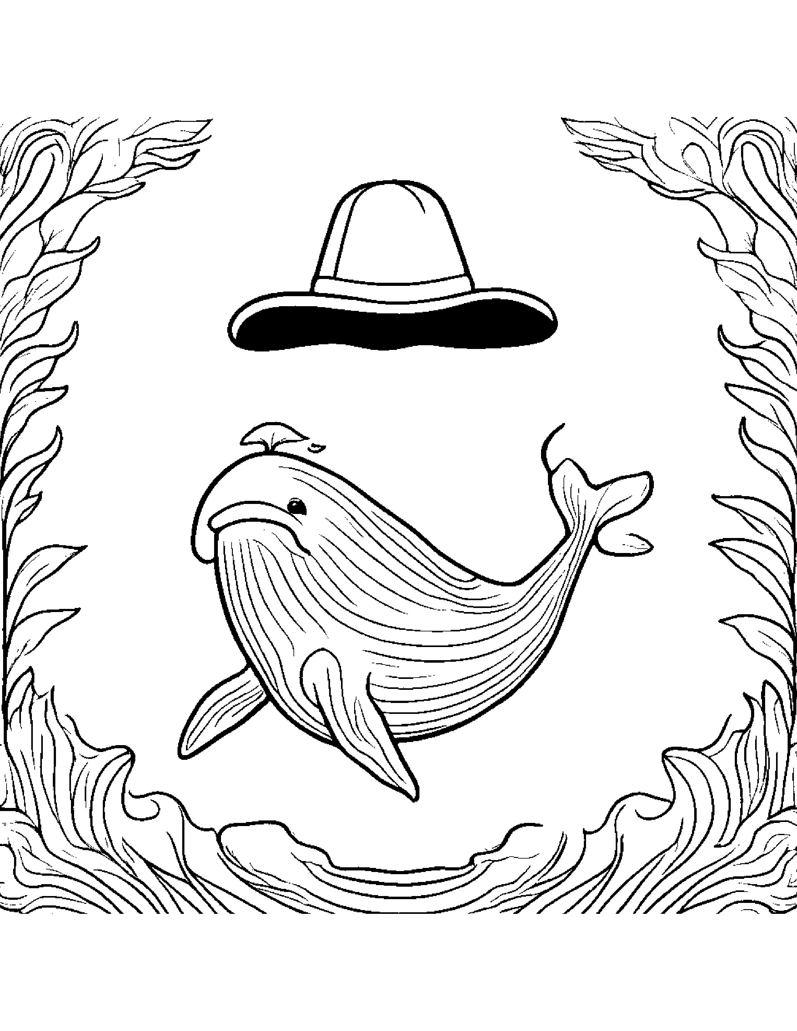 Whale Calf With A Cute Hat #3 Coloring Page (Free Printable PDF)