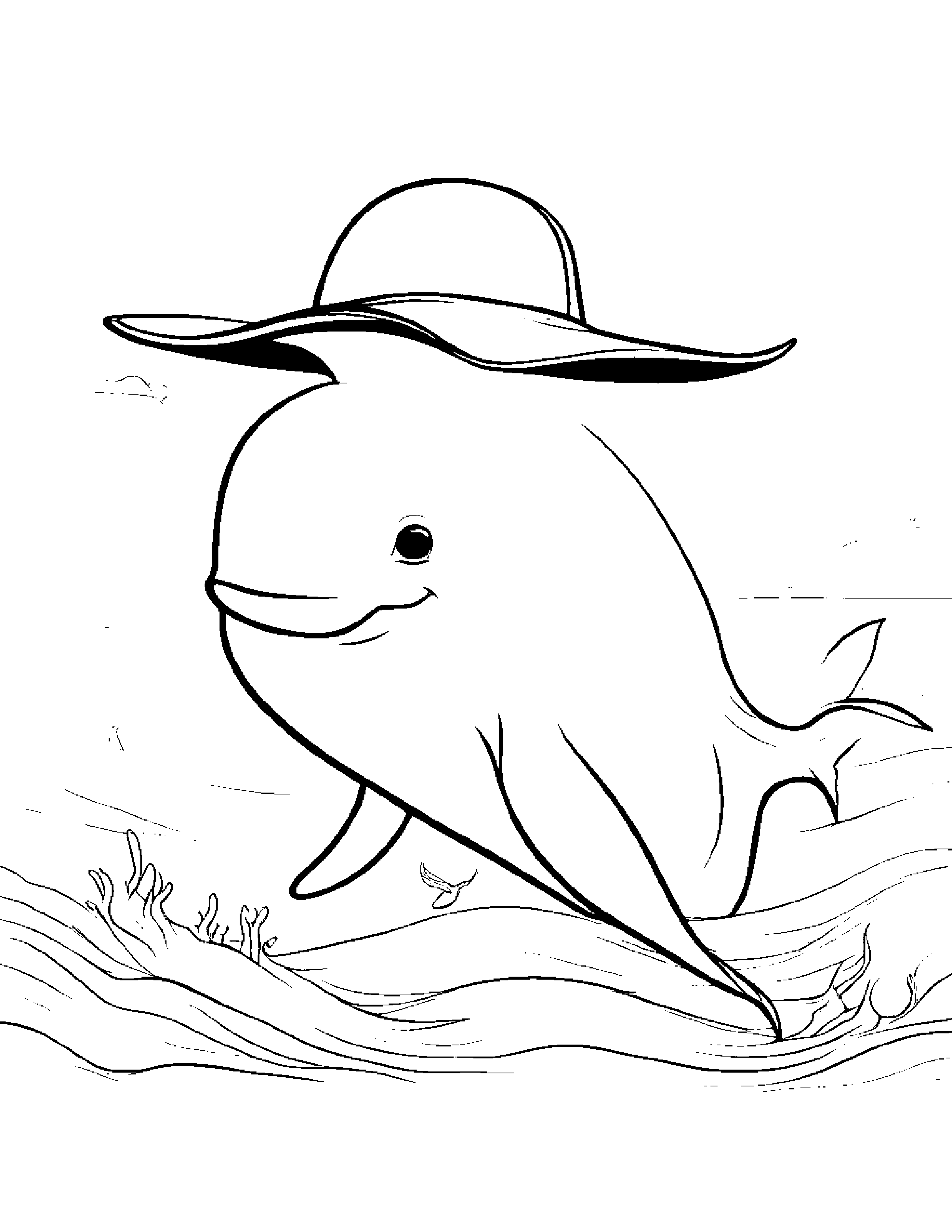 Whale Calf With A Cute Hat #4 Coloring Page (Free Printable PDF)