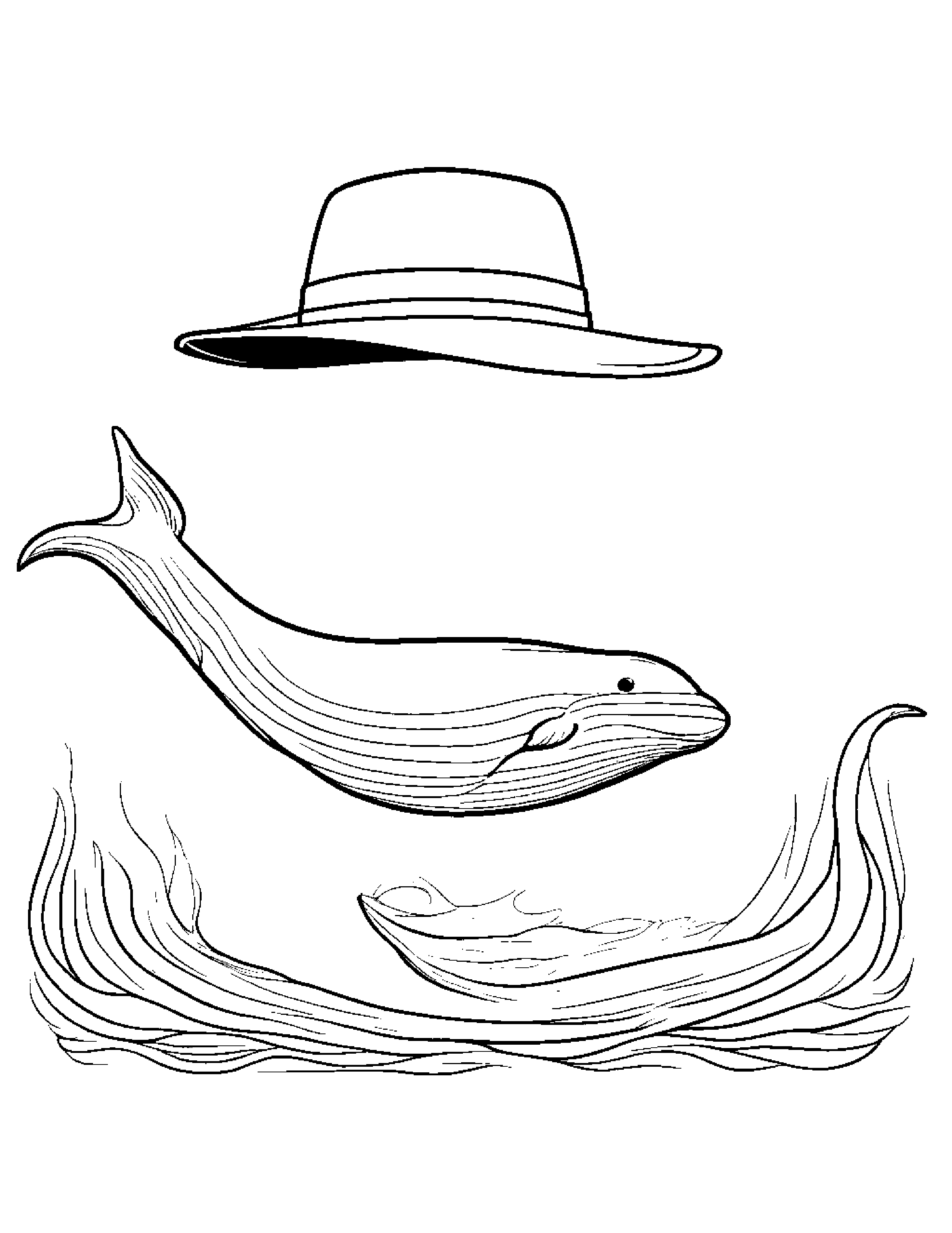Whale Calf With A Cute Hat Coloring Page (Free Printable PDF)