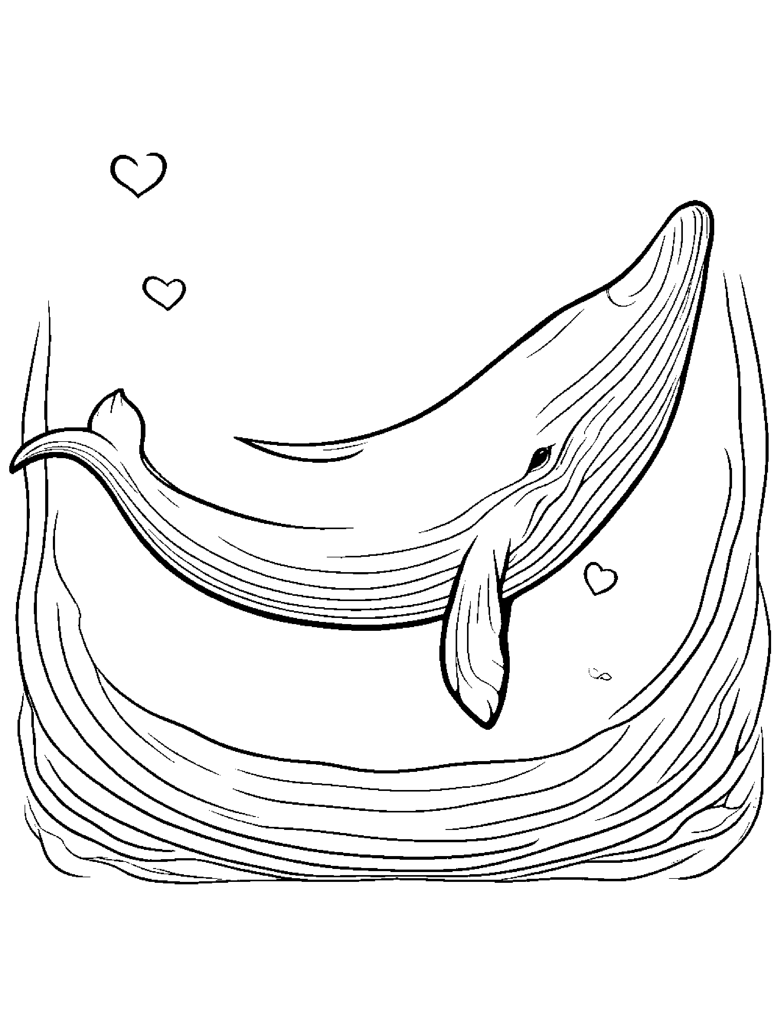 Whale Calf With A Little Heart #2 Coloring Page (Free Printable PDF)