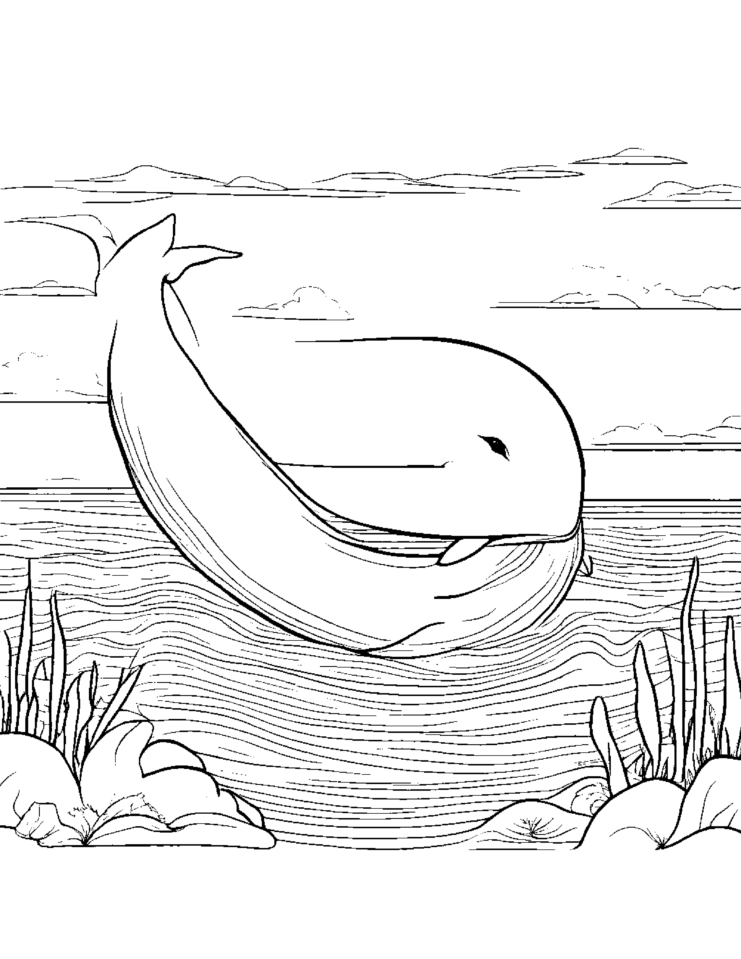 Whale Calf With A Ribbon At The Playground #3 Coloring Page (Free Printable PDF)