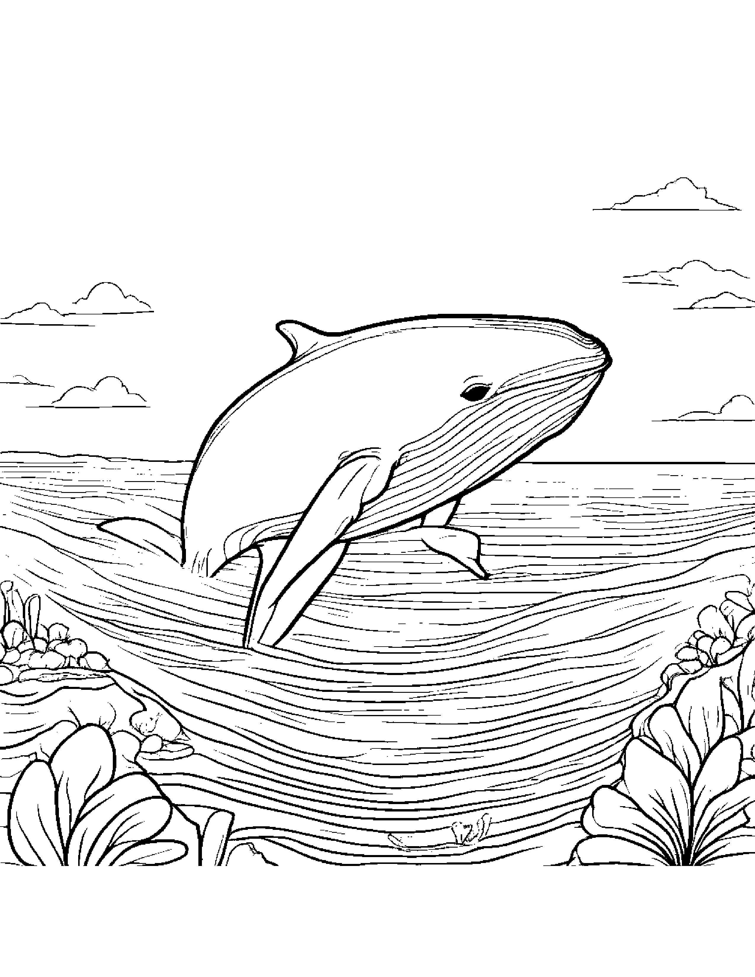 Whale Calf With A Ribbon At The Playground #4 Coloring Page (Free Printable PDF)