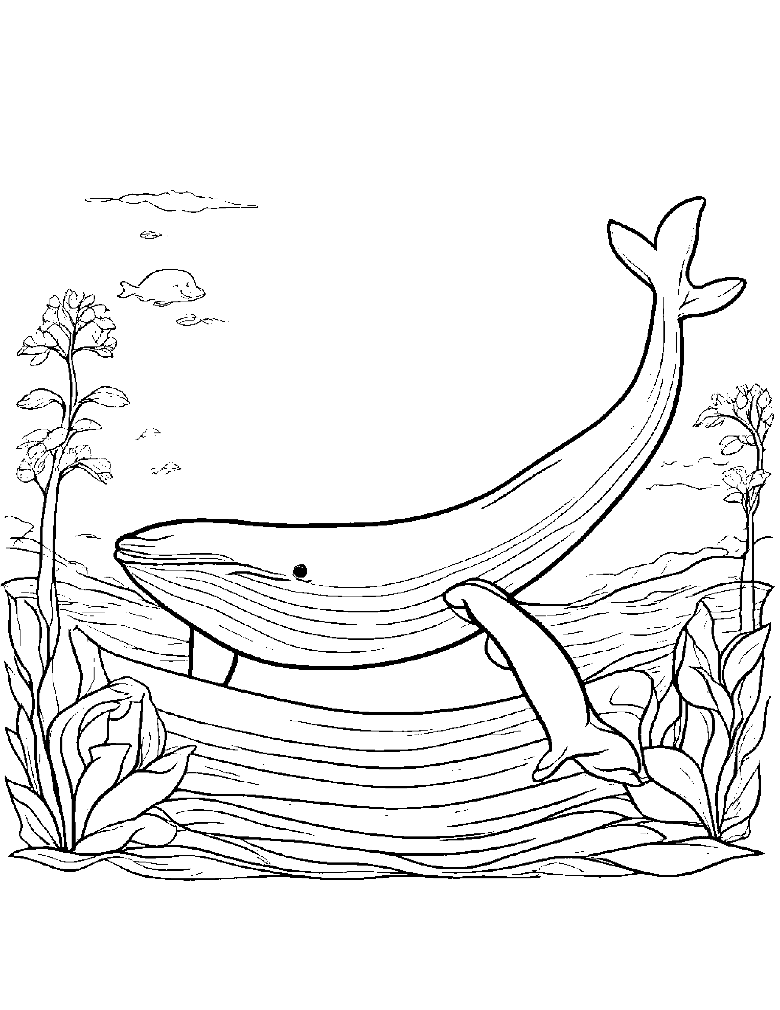 Whale Calf With A Ribbon At The Playground Coloring Page (Free Printable PDF)