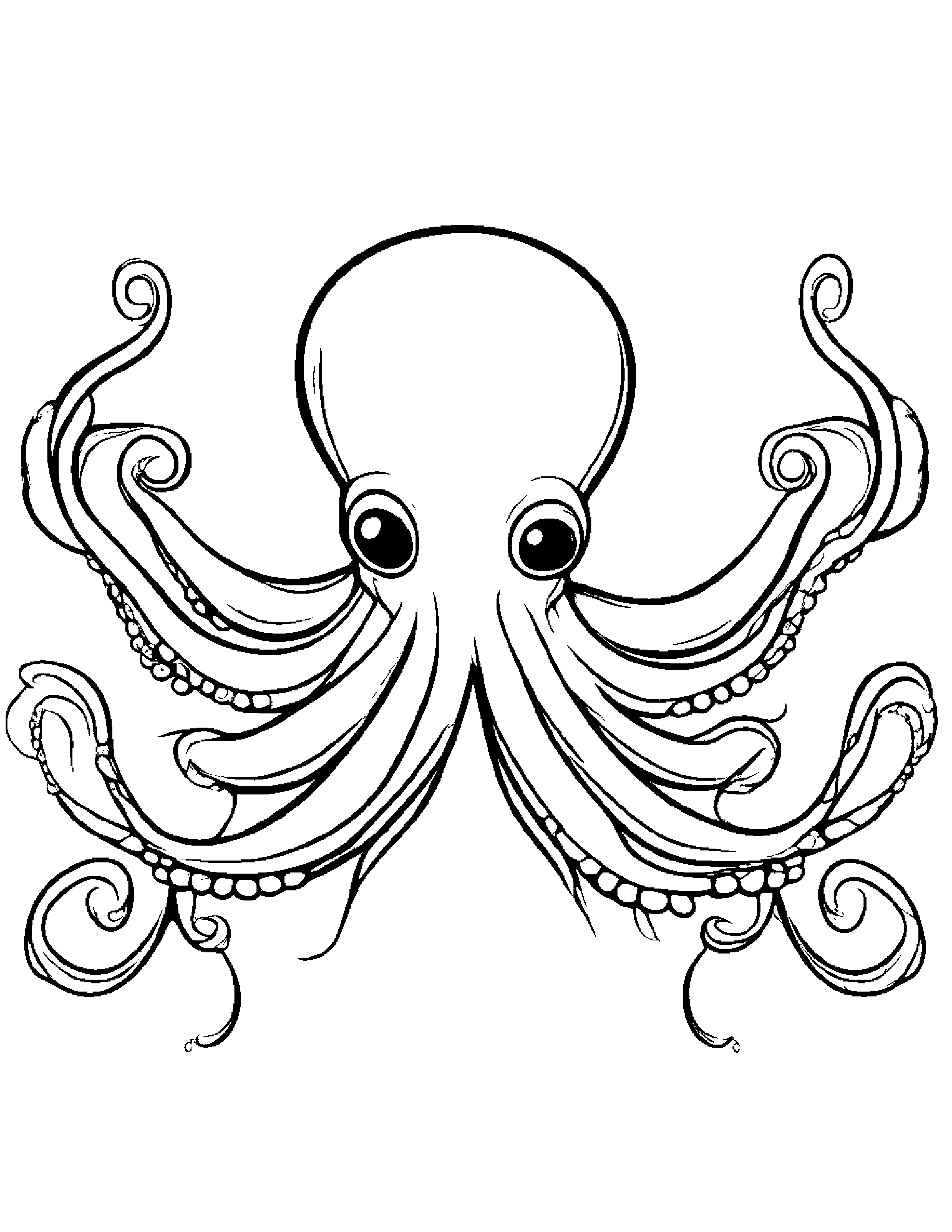 Gentle Octopus With A Bow #2 Coloring Page (Free Printable PDF)