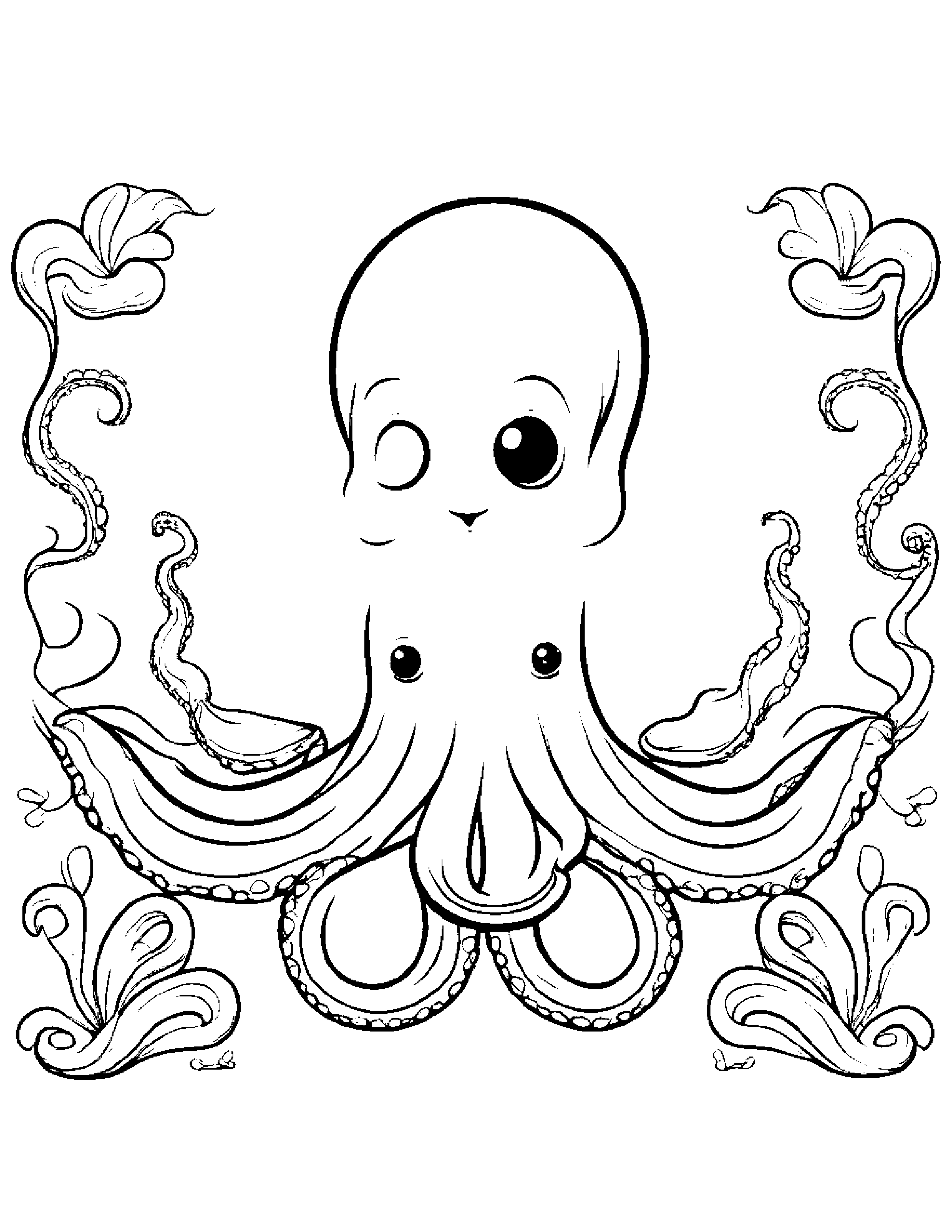 Gentle Octopus With A Bow Coloring Page (Free Printable PDF)