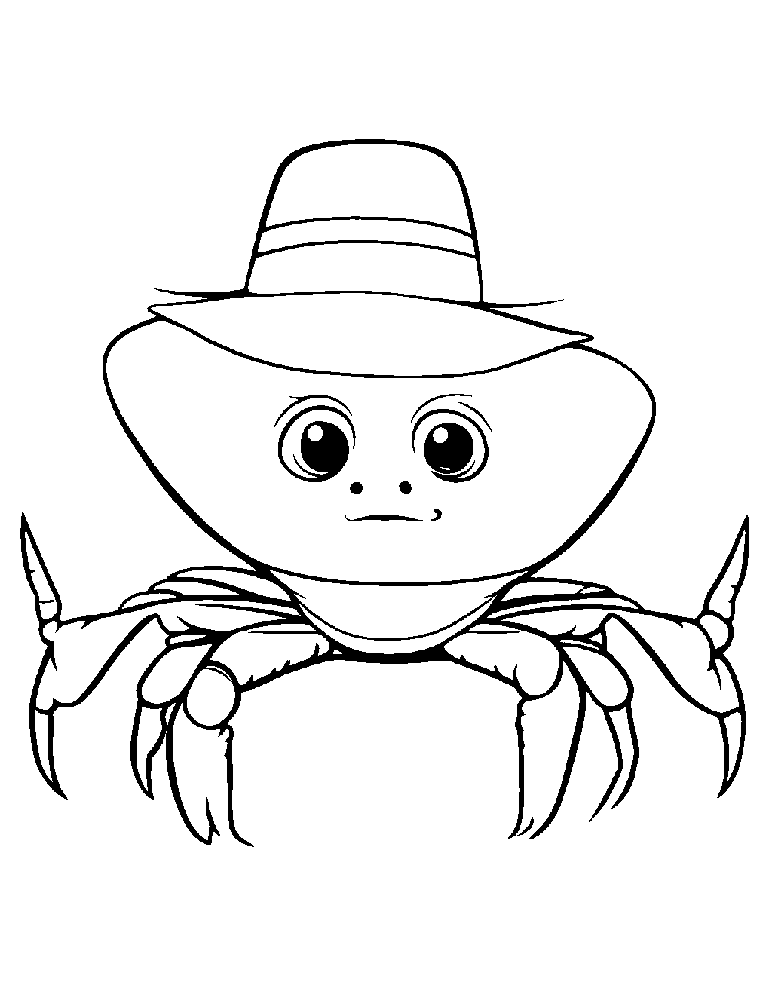 Little Crab Wearing A Hat #2 Coloring Page (Free Printable PDF)
