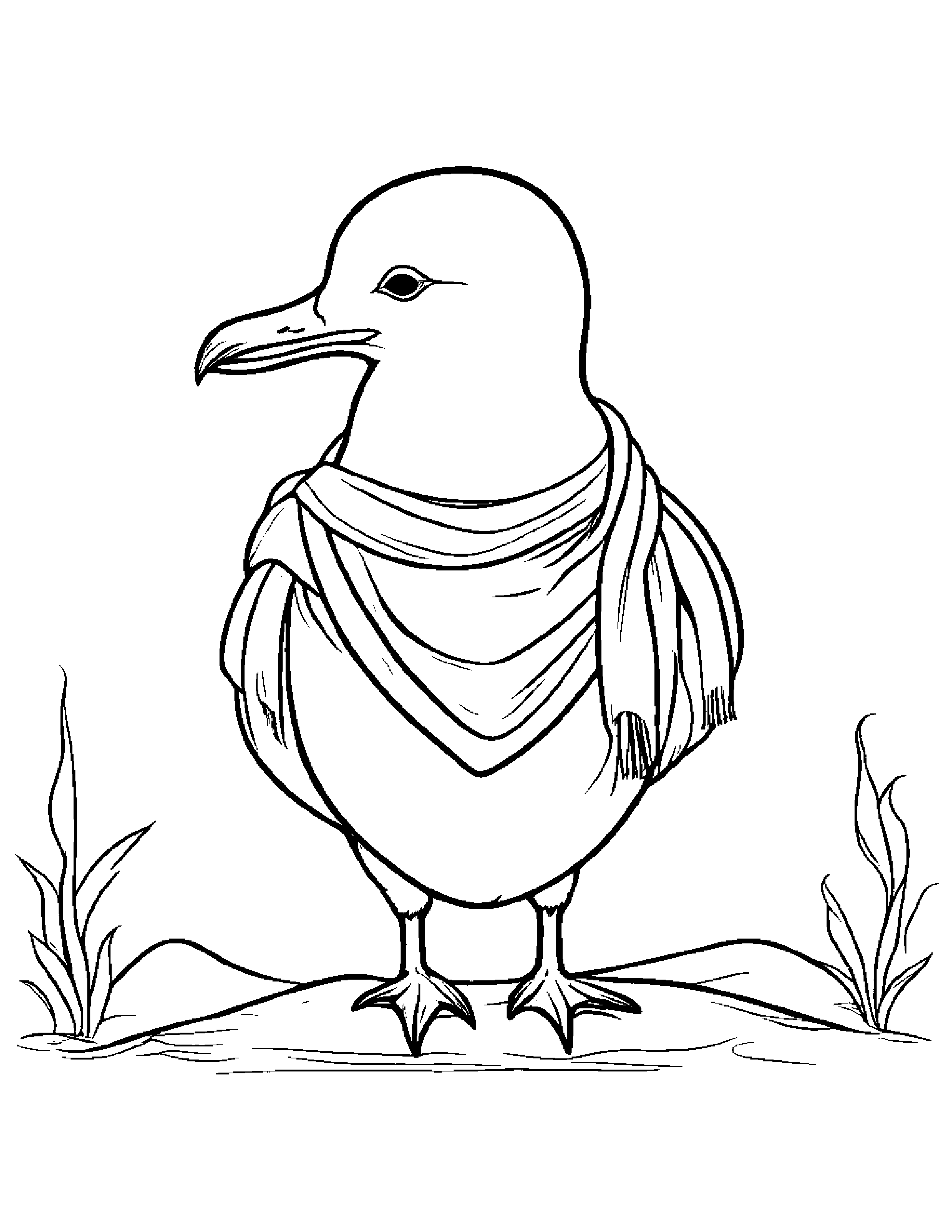 Little Seagull With Scarf #2 Coloring Page (Free Printable PDF)