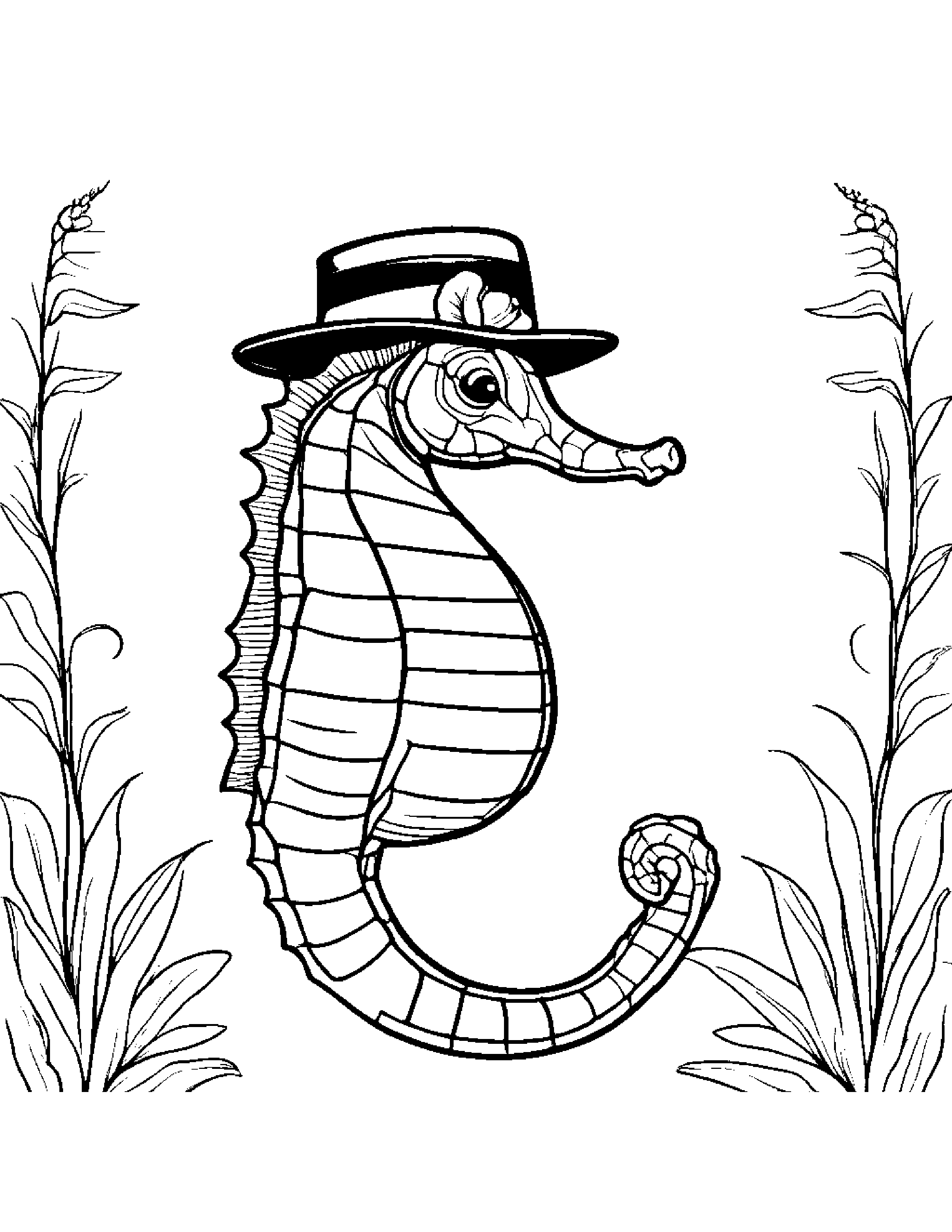 Seahorse Wearing A Hat Coloring Page (Free Printable PDF)