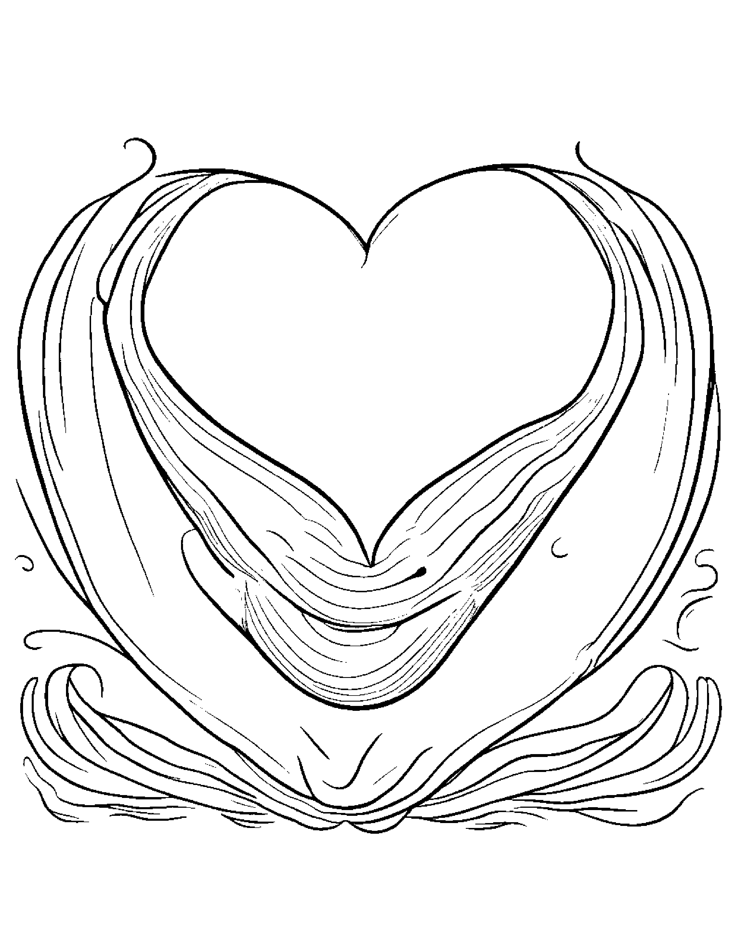 Whale Calf Hugging A Heart #2 Coloring Page (Free Printable PDF)