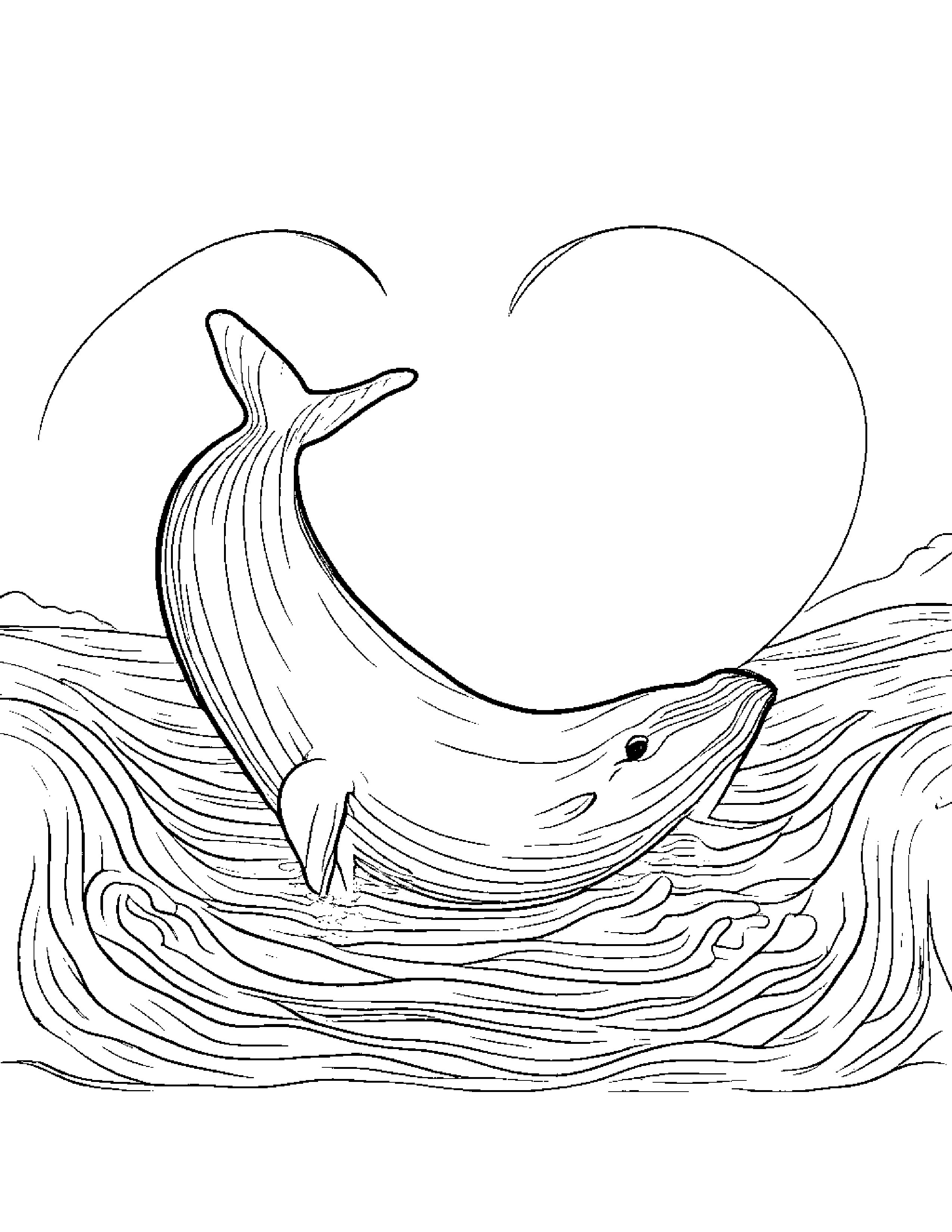 Whale Calf Hugging A Heart Coloring Page (Free Printable PDF)