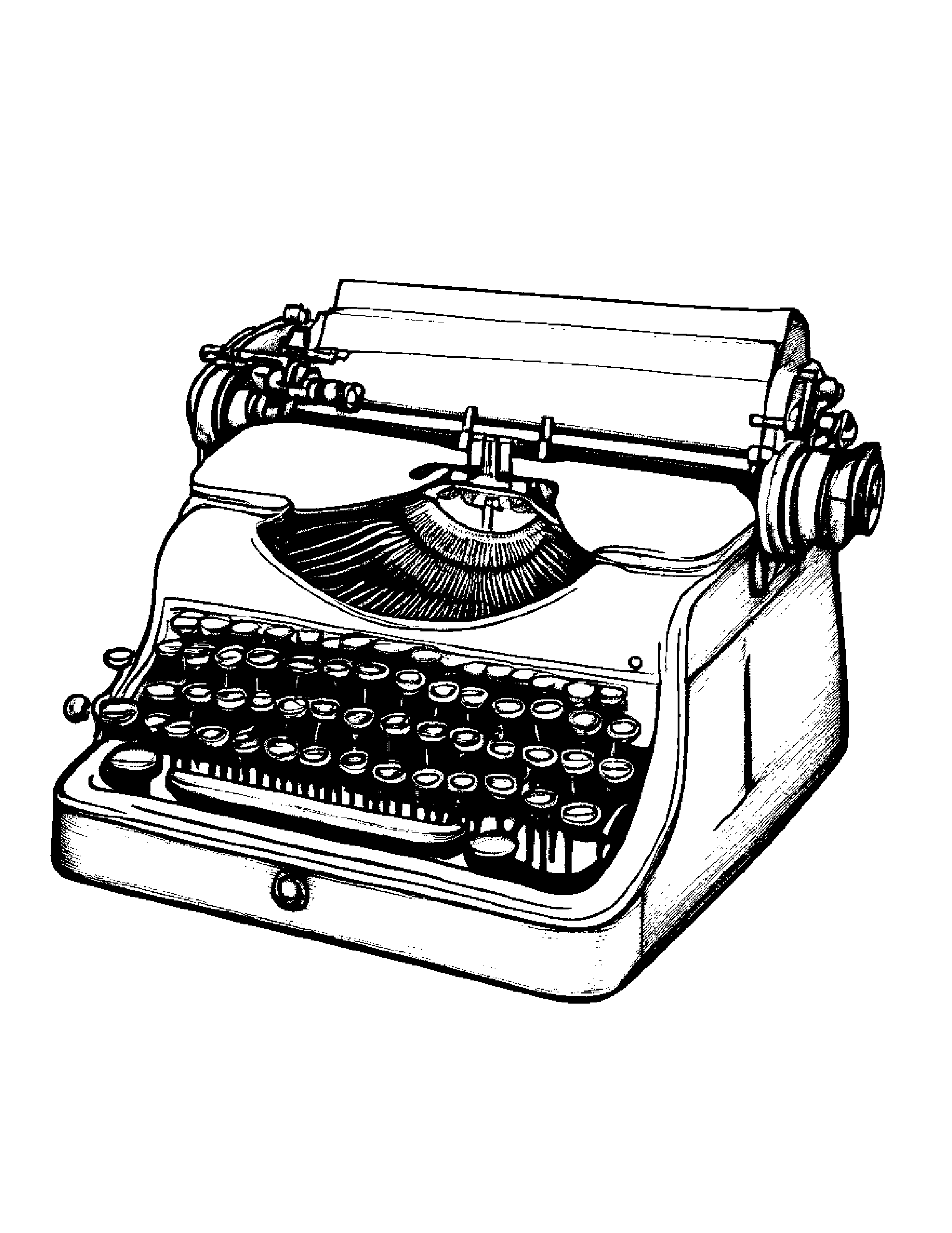 A Vintage Typewriter With Paper And Ribbon Coloring Page (Free Printable PDF)