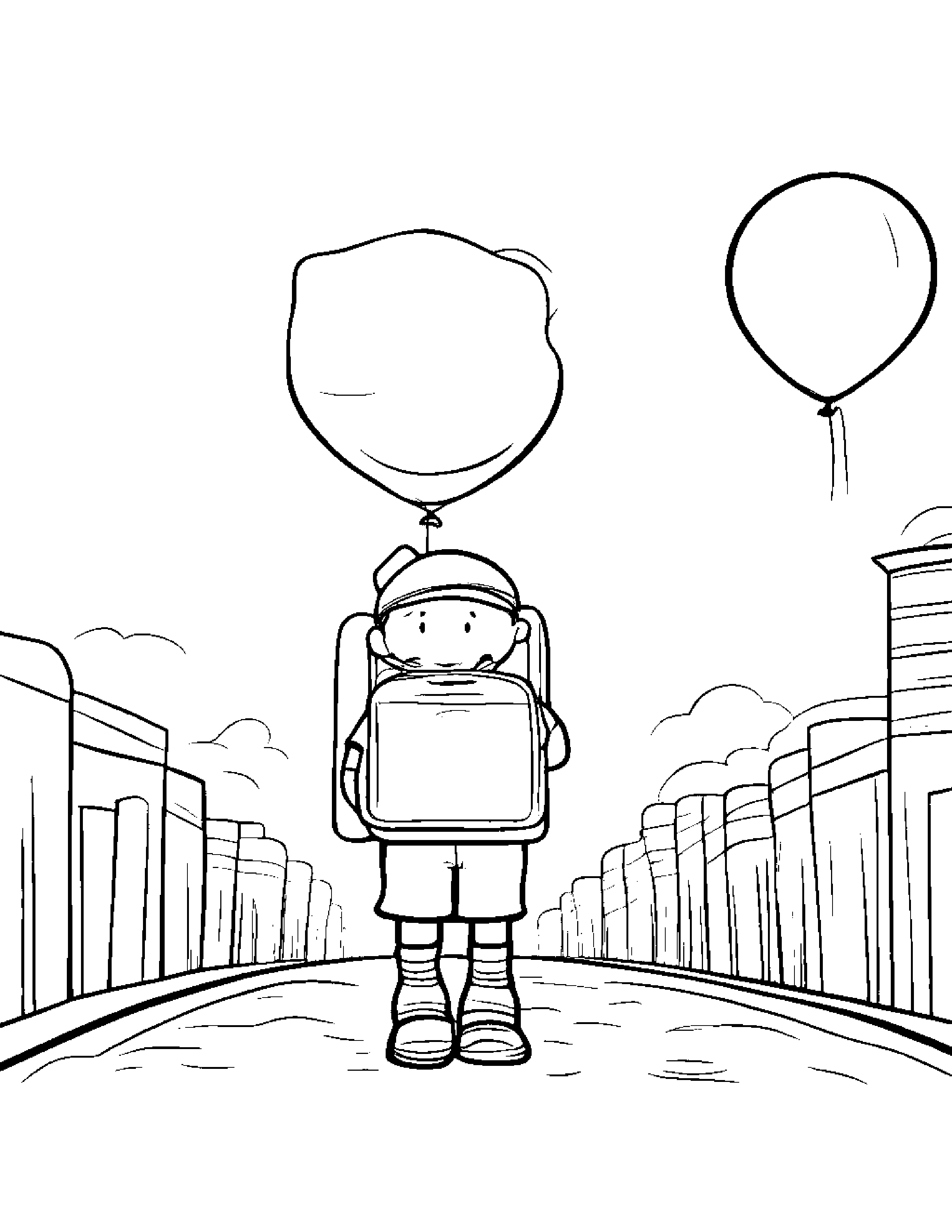 Little Mail Carrier Bag With Balloon Coloring Page (Free Printable PDF)