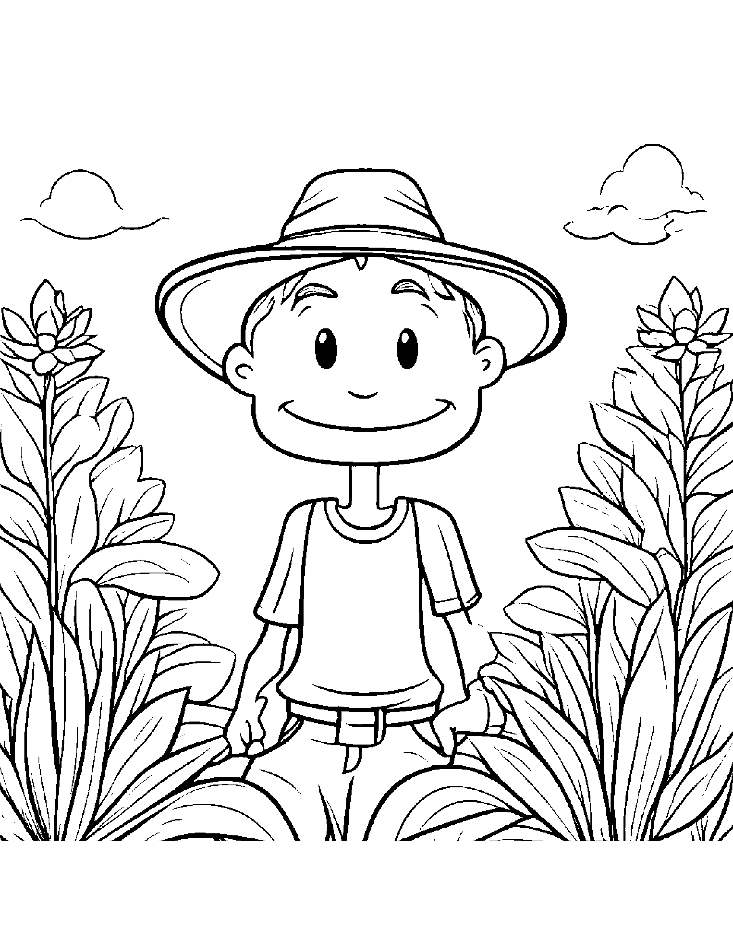 Smiling Gardener Hat Coloring Page (Free Printable PDF)