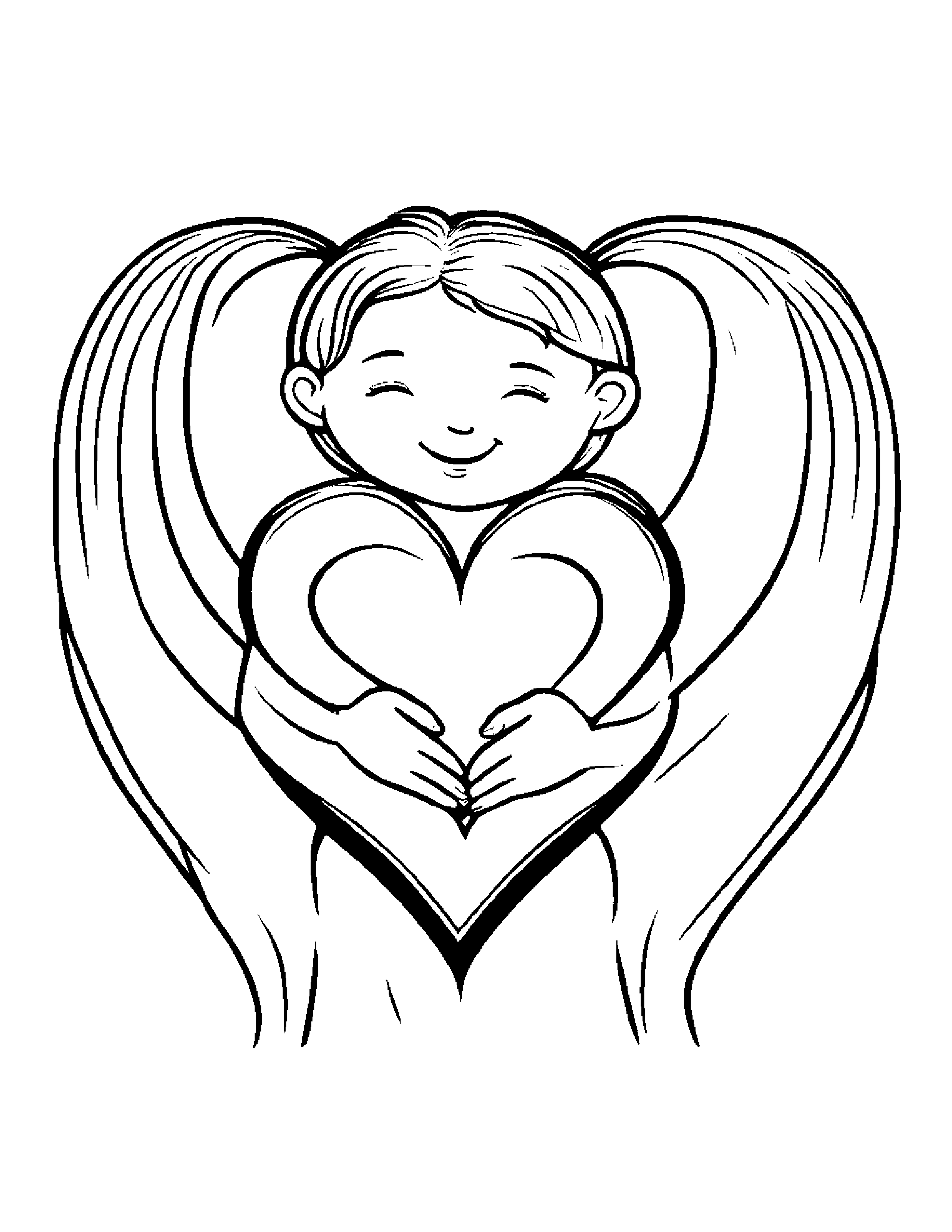 Gentle Rainbow Hugging A Heart #2 Coloring Page (Free Printable PDF)