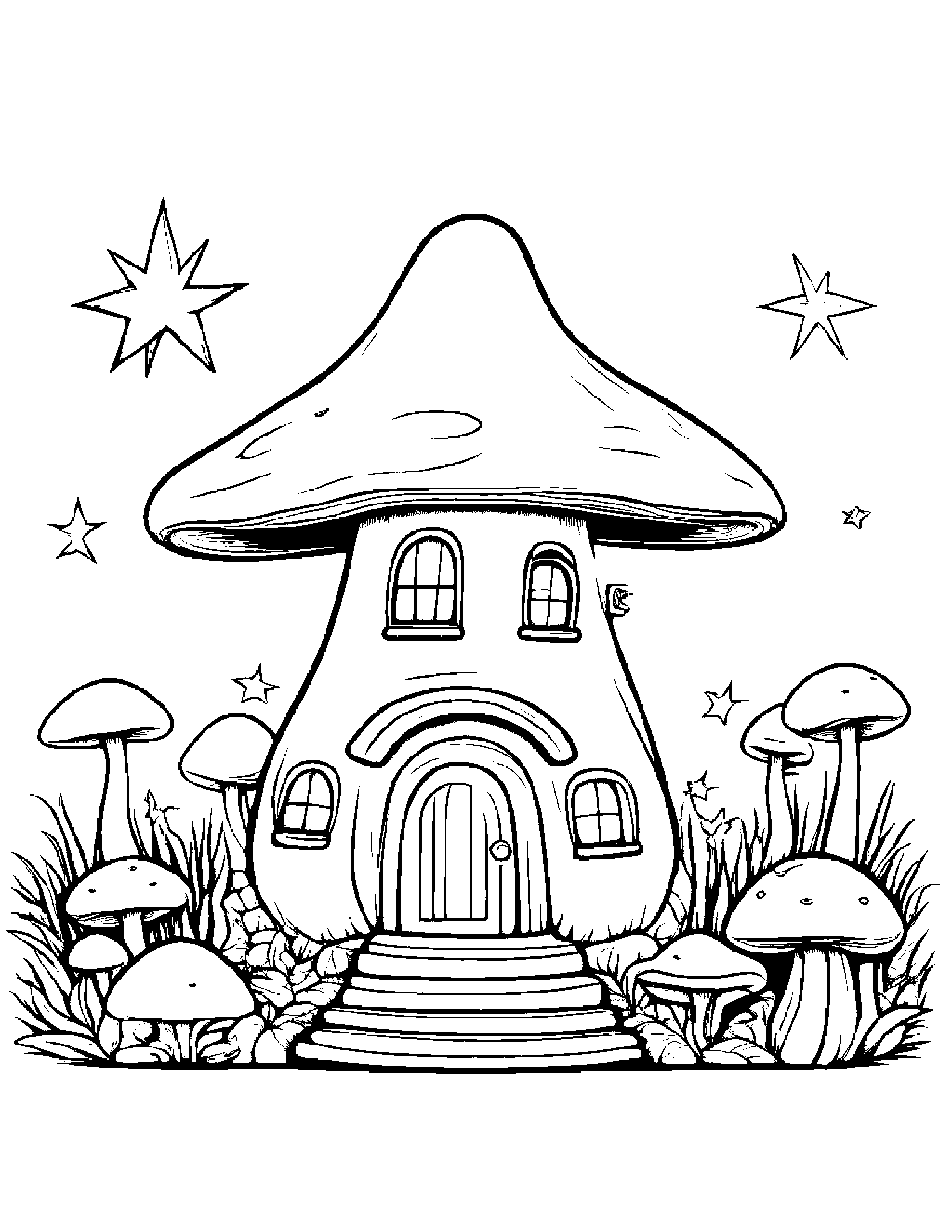 Mushroom House With A Star #2 Coloring Page (Free Printable PDF)