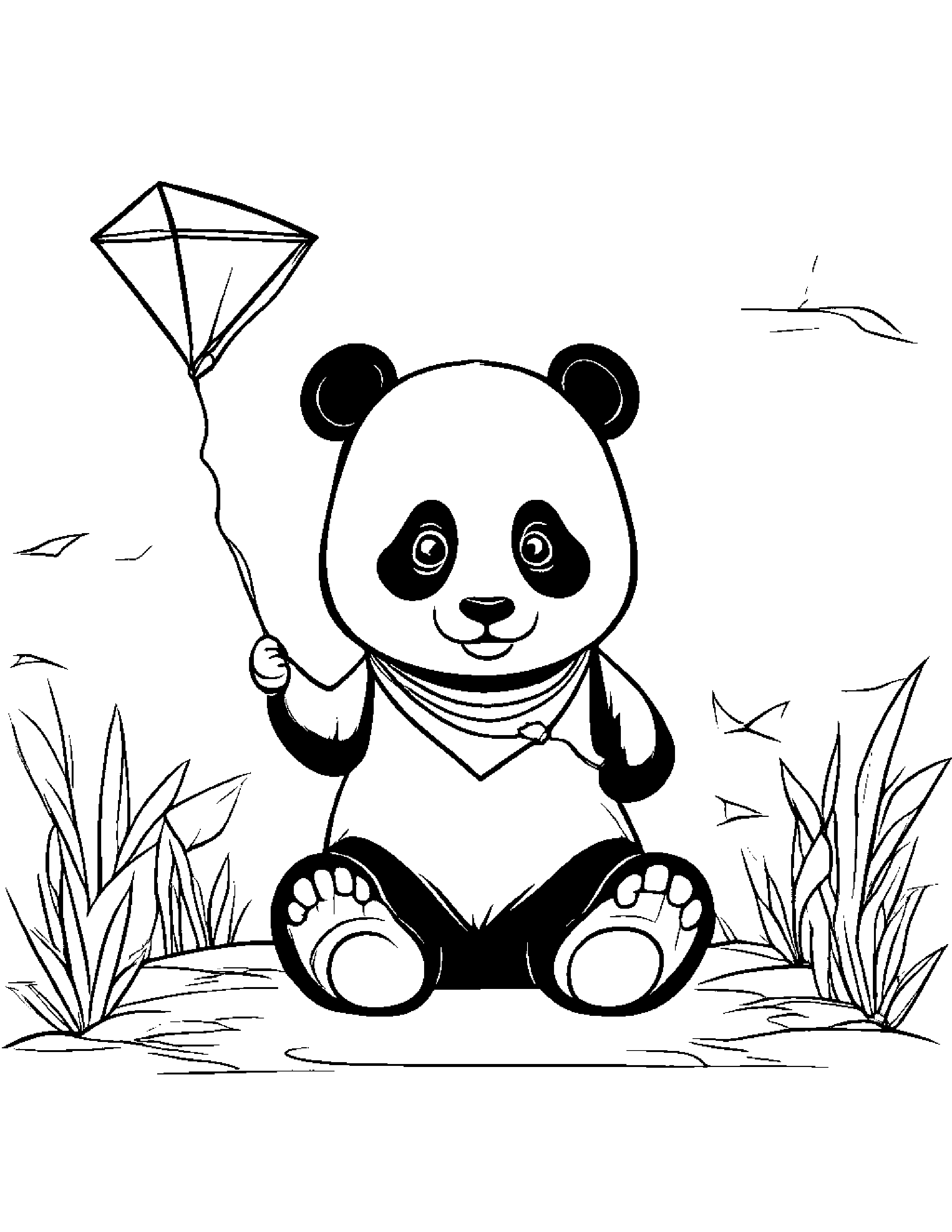 Panda With A Kite #2 Coloring Page (Free Printable PDF)