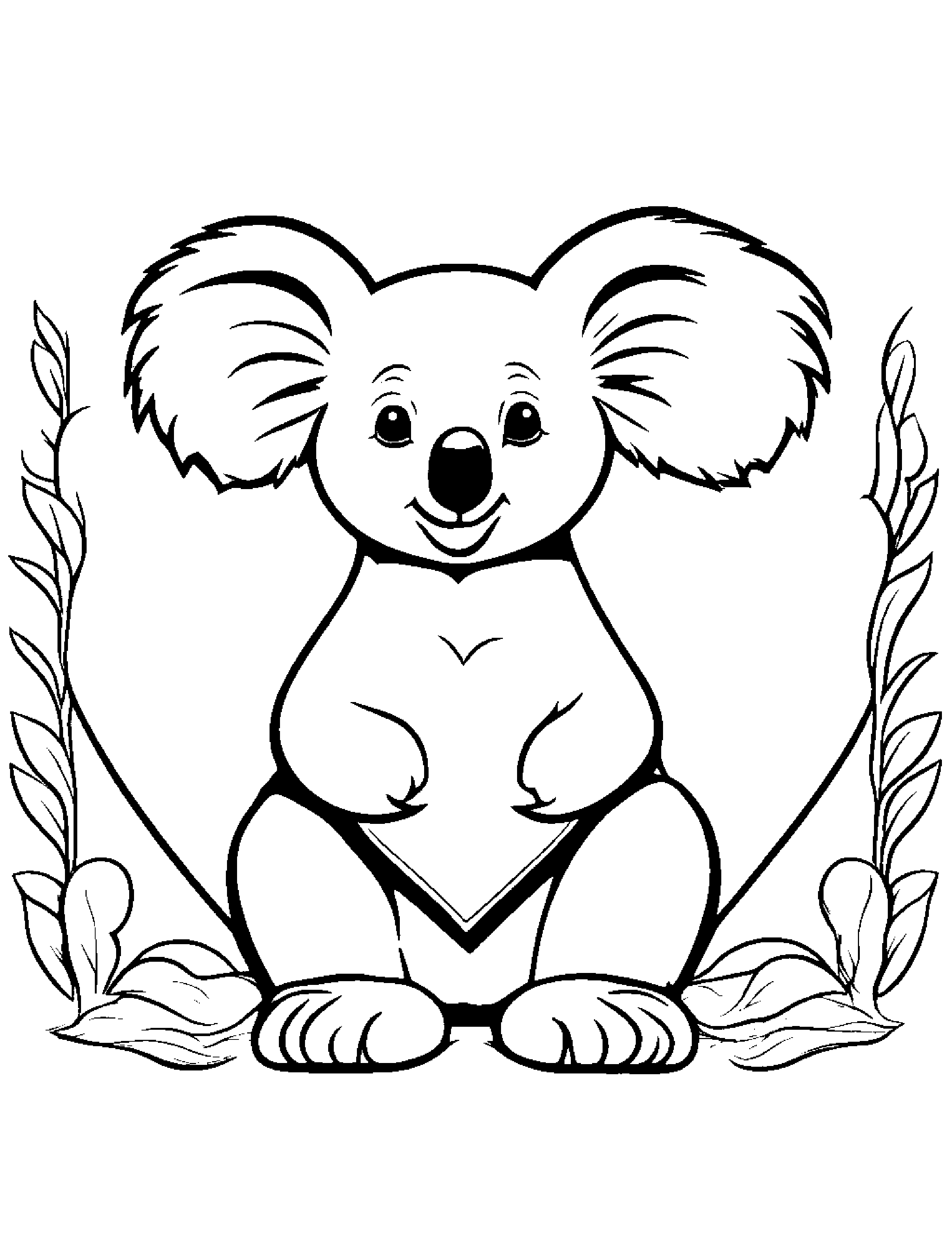 Smiling Koala Hugging A Heart #2 Coloring Page (Free Printable PDF)