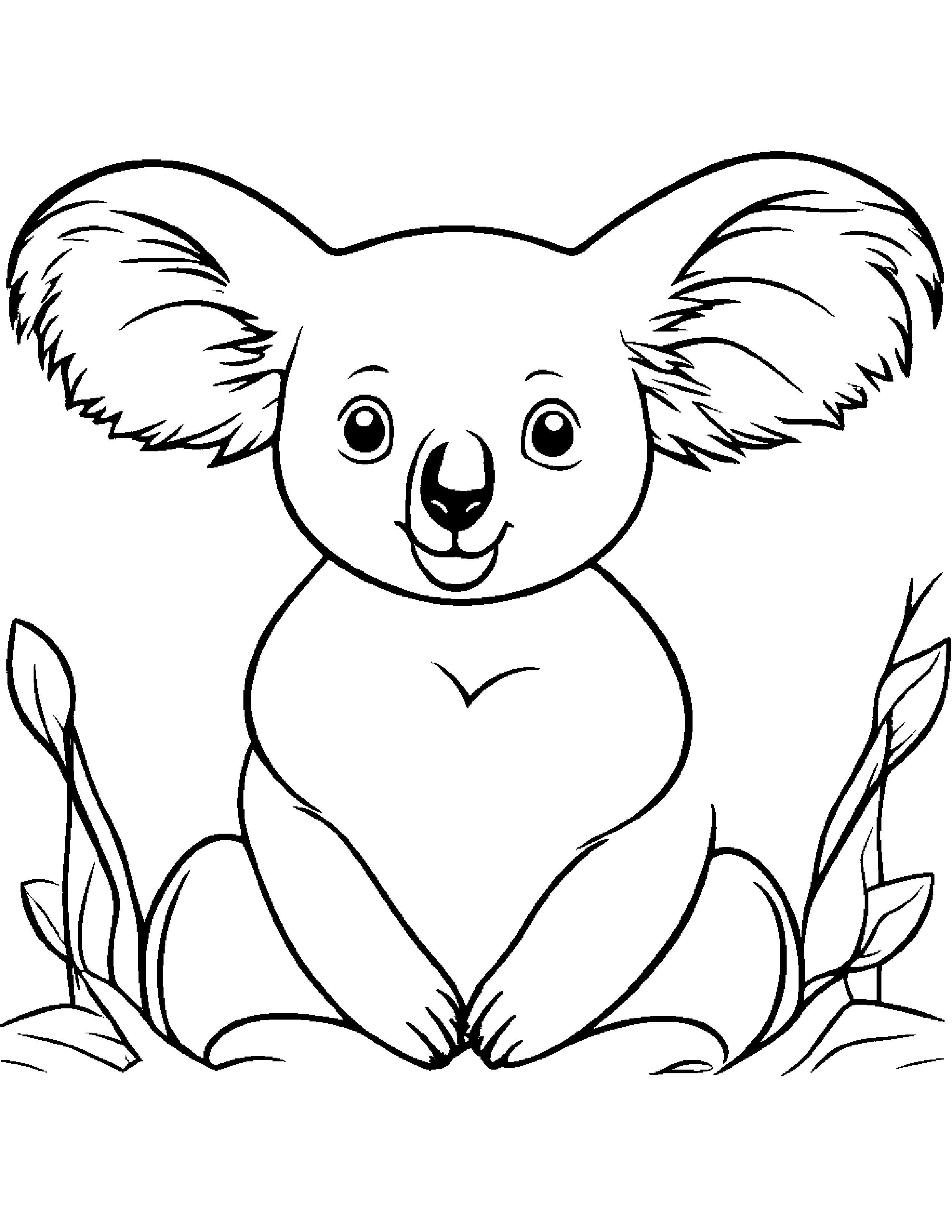 Smiling Koala Hugging A Heart Coloring Page (Free Printable PDF)