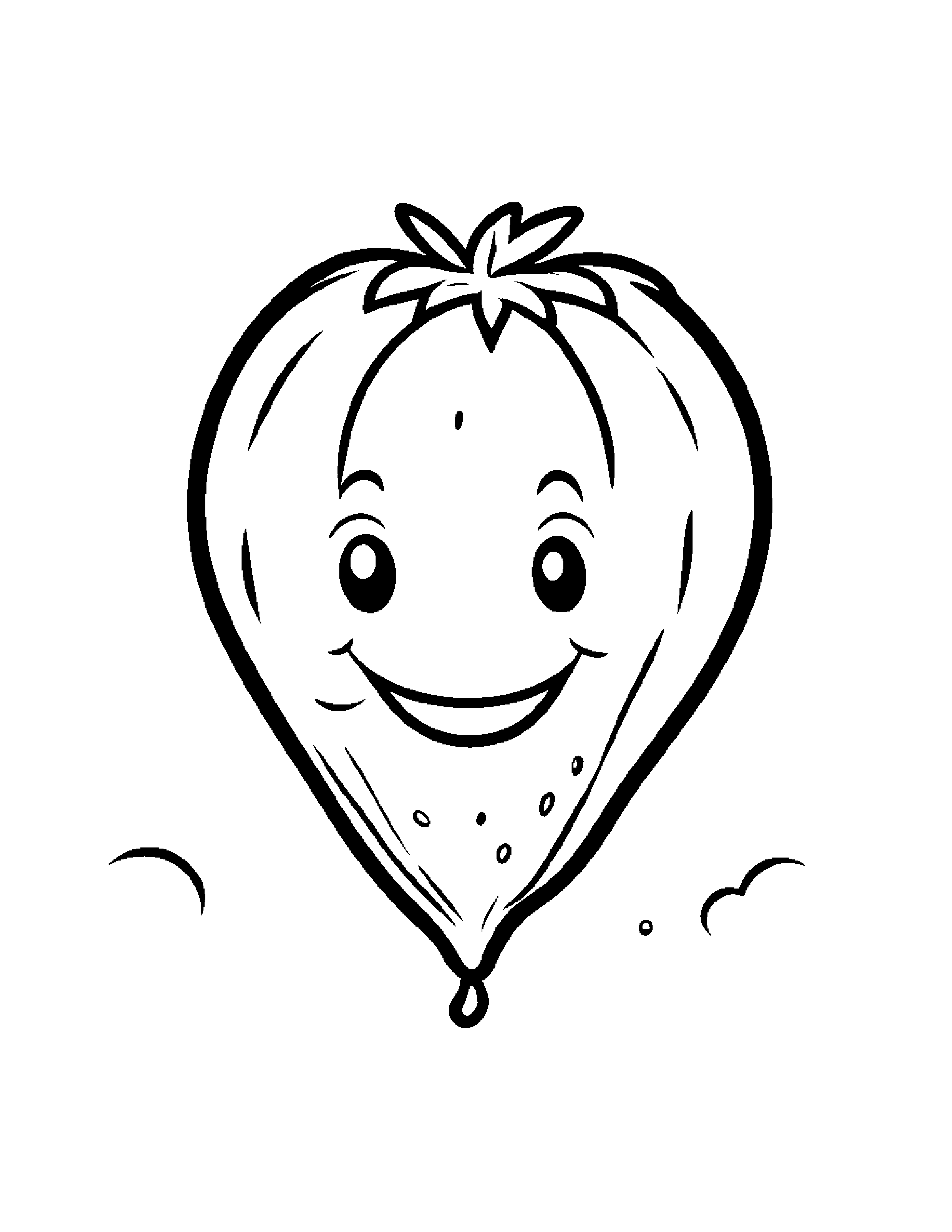 Smiling Strawberry With Balloon #2 Coloring Page (Free Printable PDF)