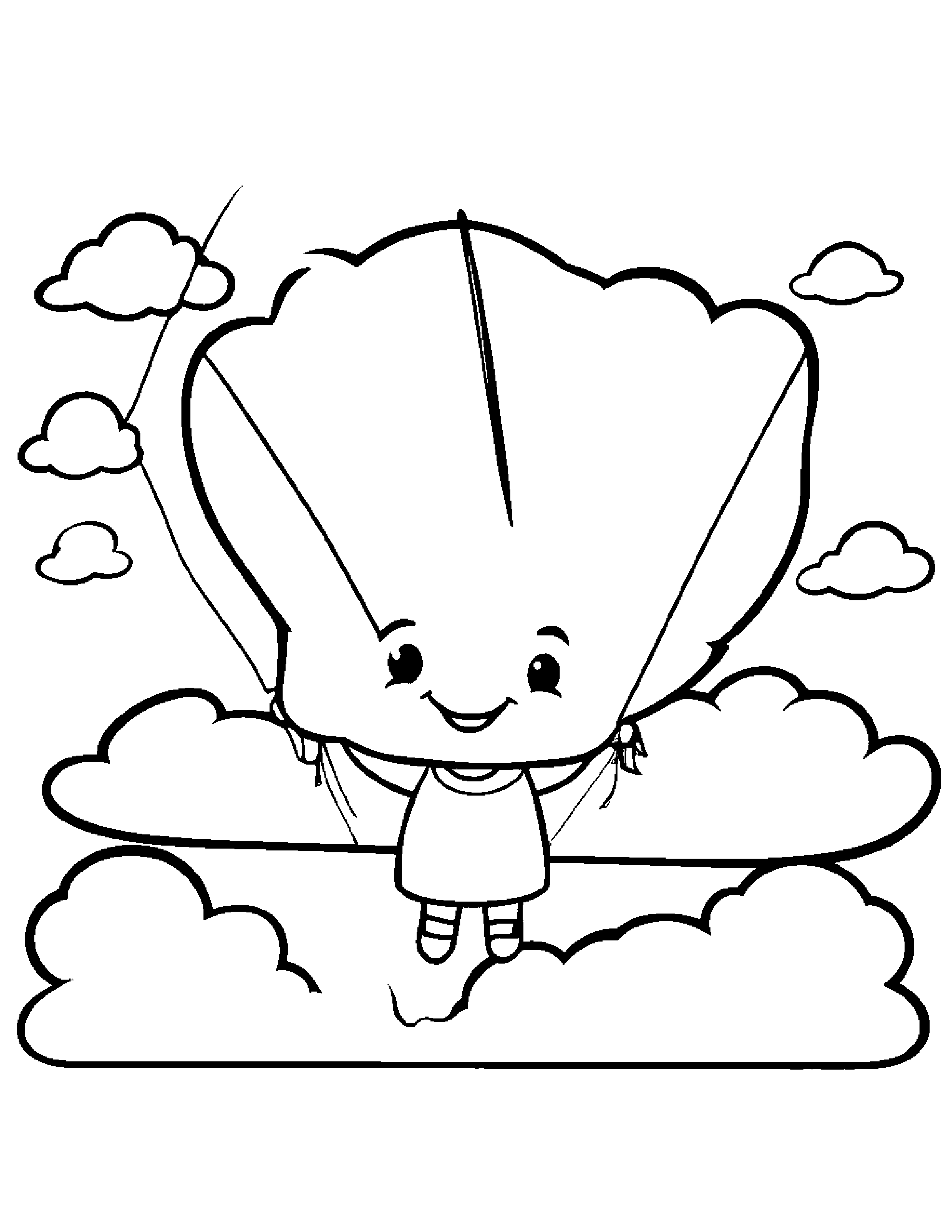Happy Cloud With A Kite #2 Coloring Page (Free Printable PDF)