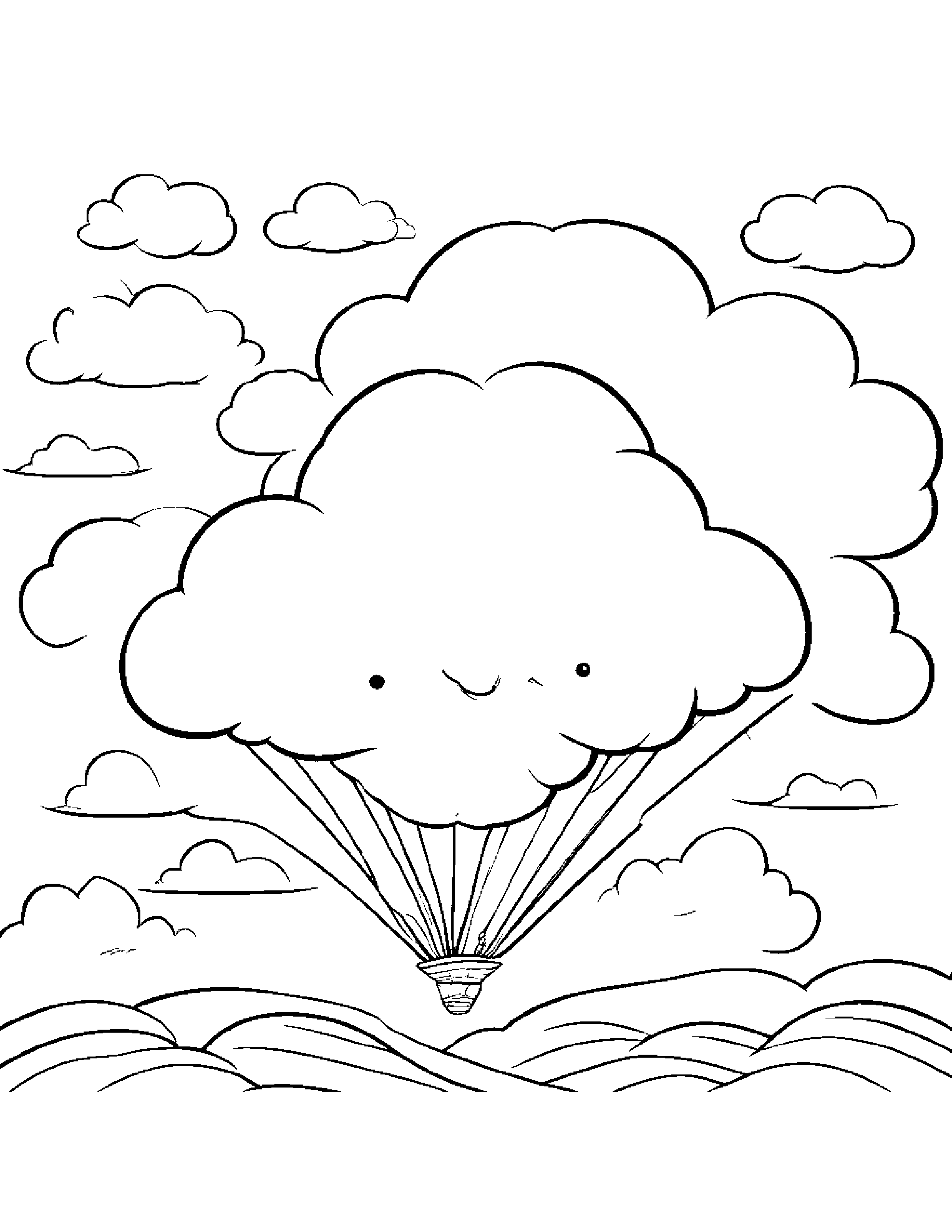 Happy Cloud With A Kite Coloring Page (Free Printable PDF)