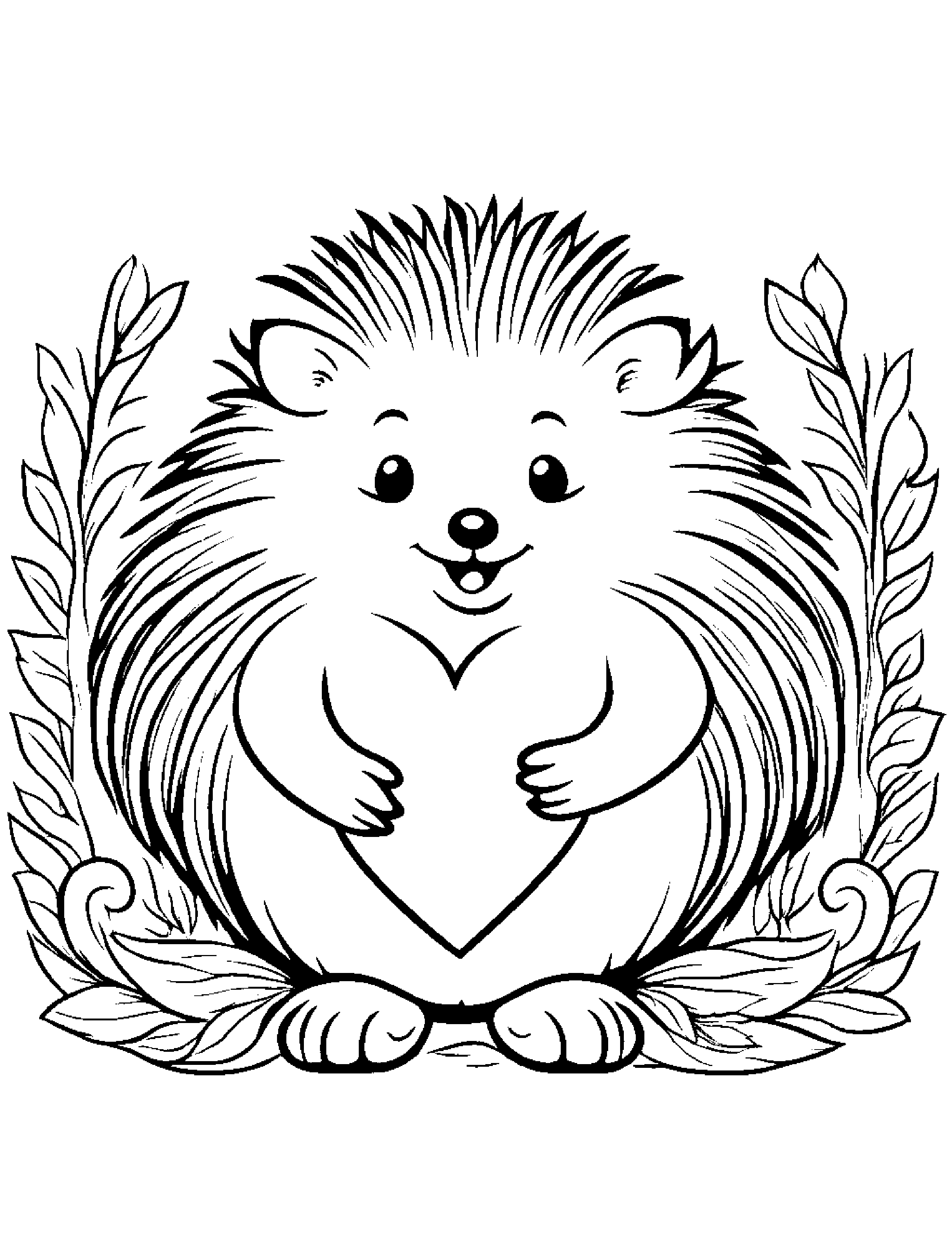 Happy Hedgehog Hugging A Heart #2 Coloring Page (Free Printable PDF)
