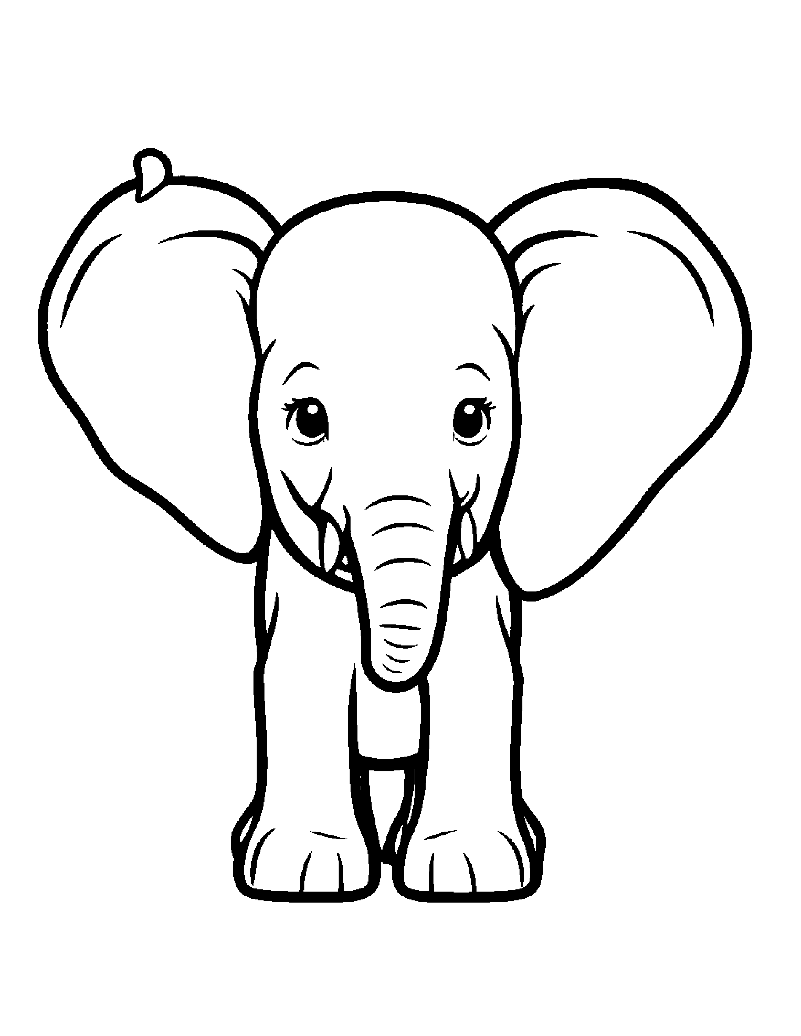 Kawaii Elephant Calf #2 Coloring Page (Free Printable PDF)