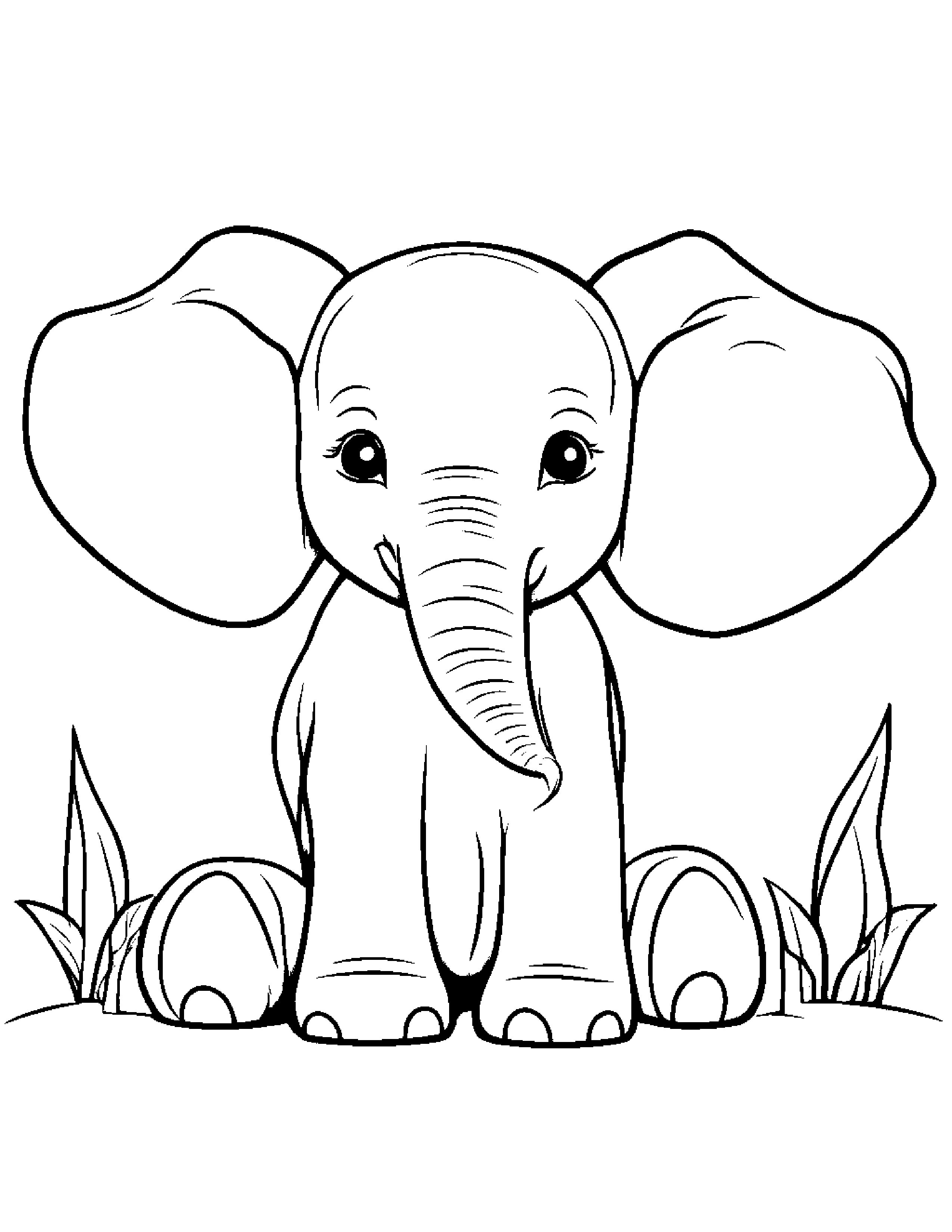 Kawaii Elephant Calf Coloring Page (Free Printable PDF)