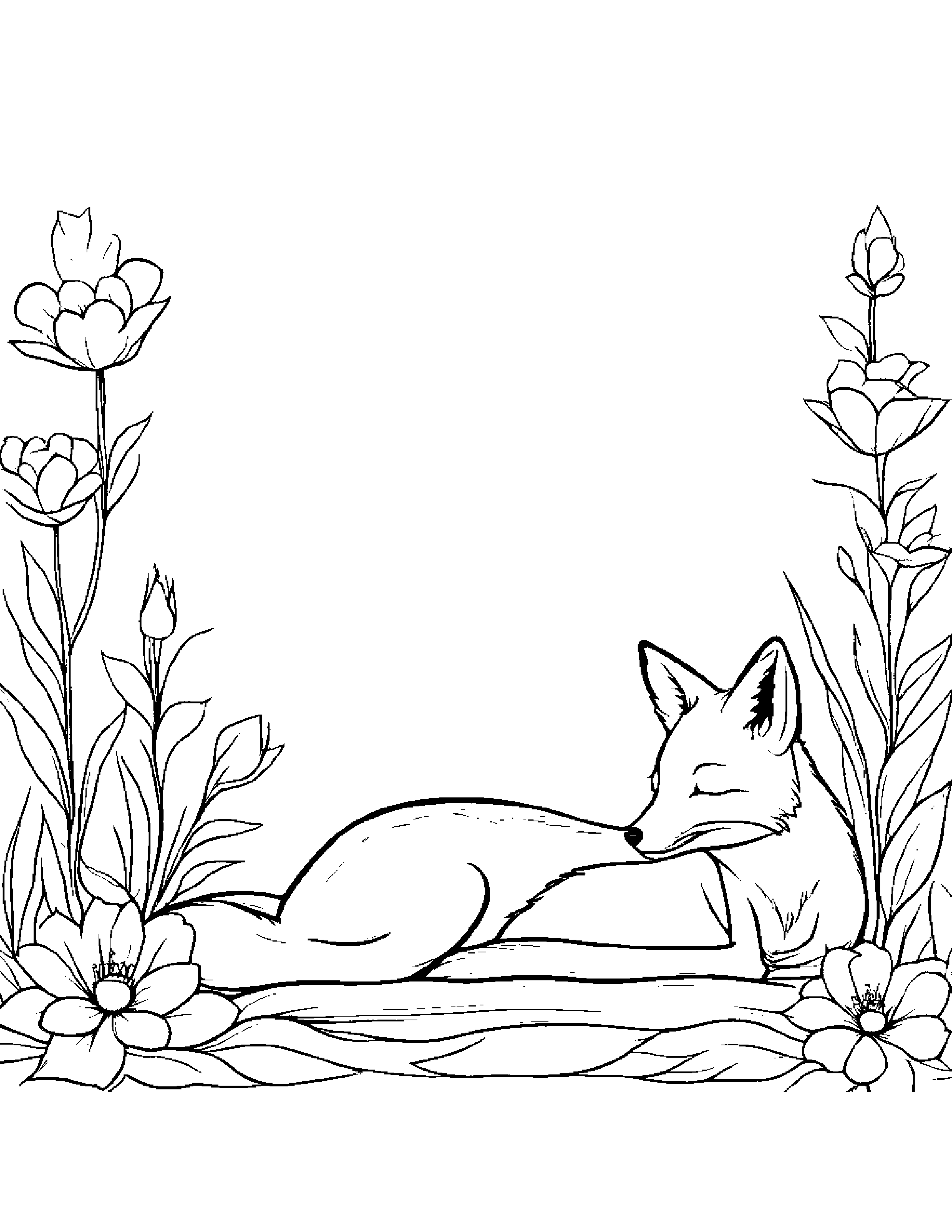Sleepy Fox With A Flower Coloring Page (Free Printable PDF)