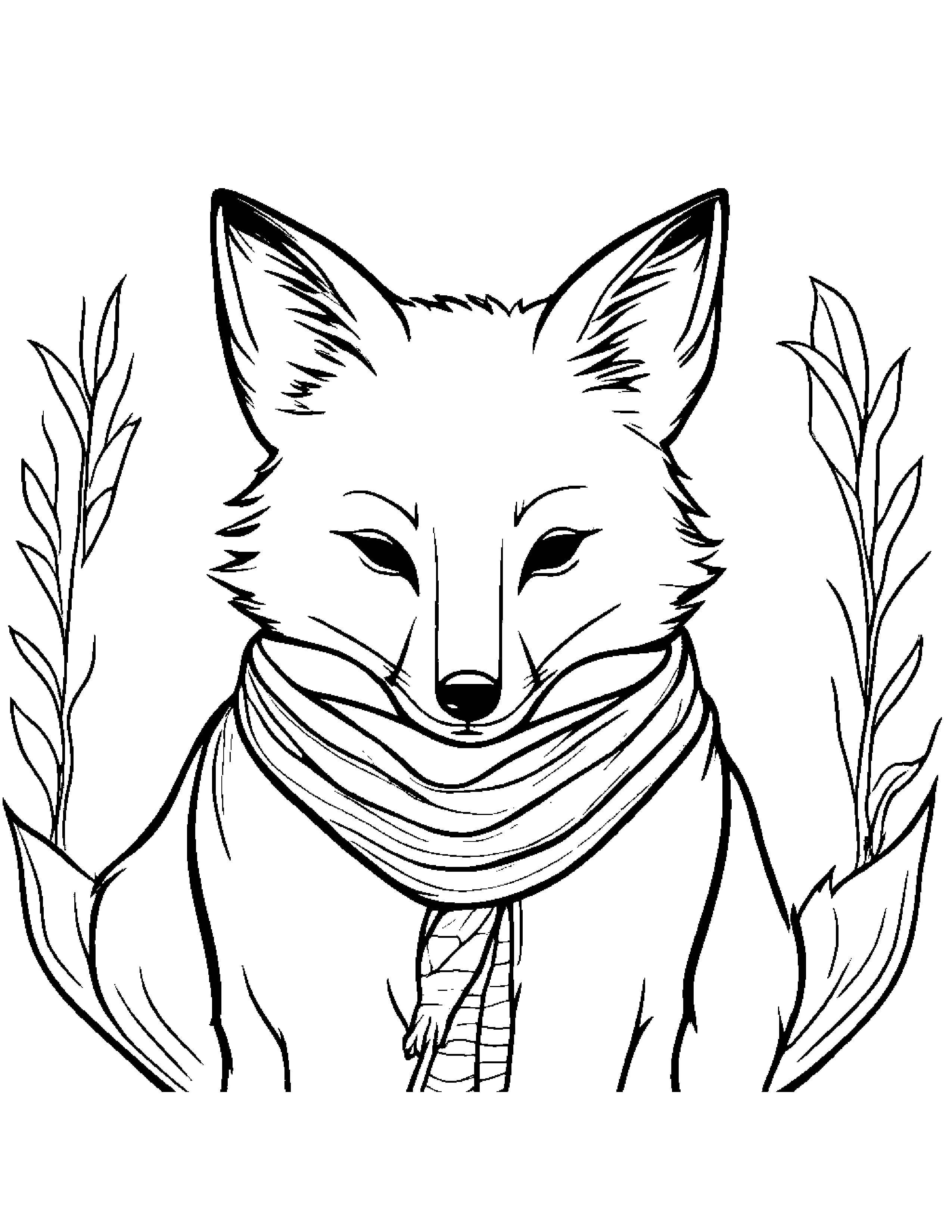 Sleepy Fox With Scarf #2 Coloring Page (Free Printable PDF)