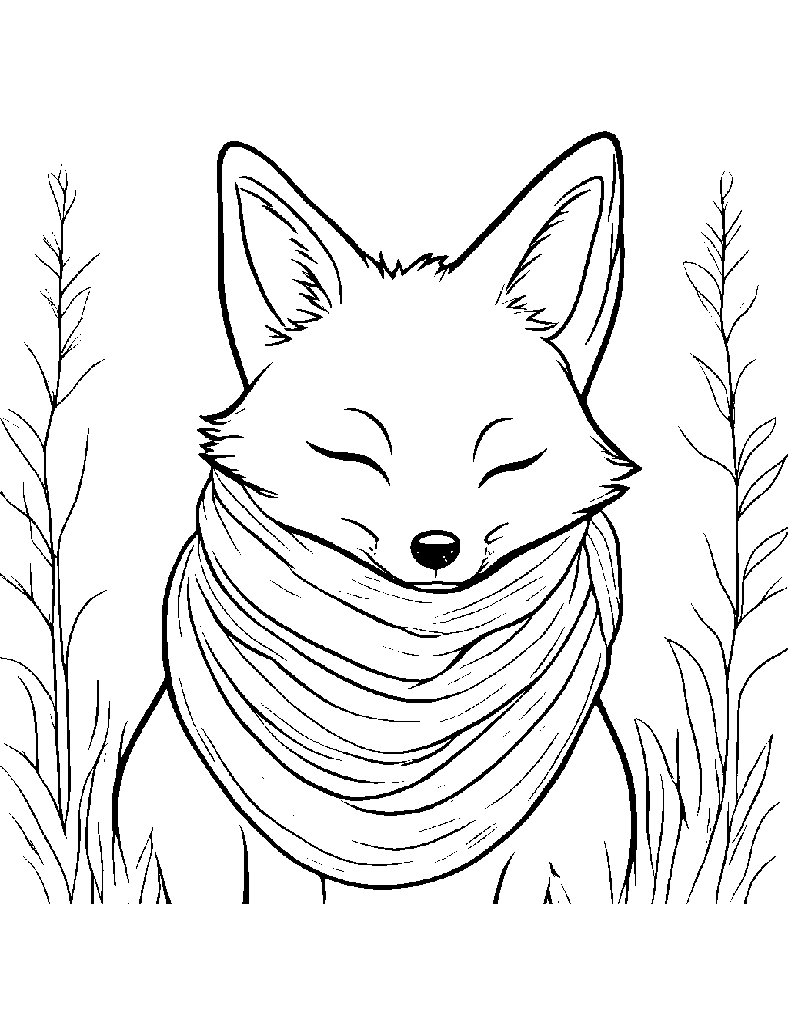Sleepy Fox With Scarf Coloring Page (Free Printable PDF)