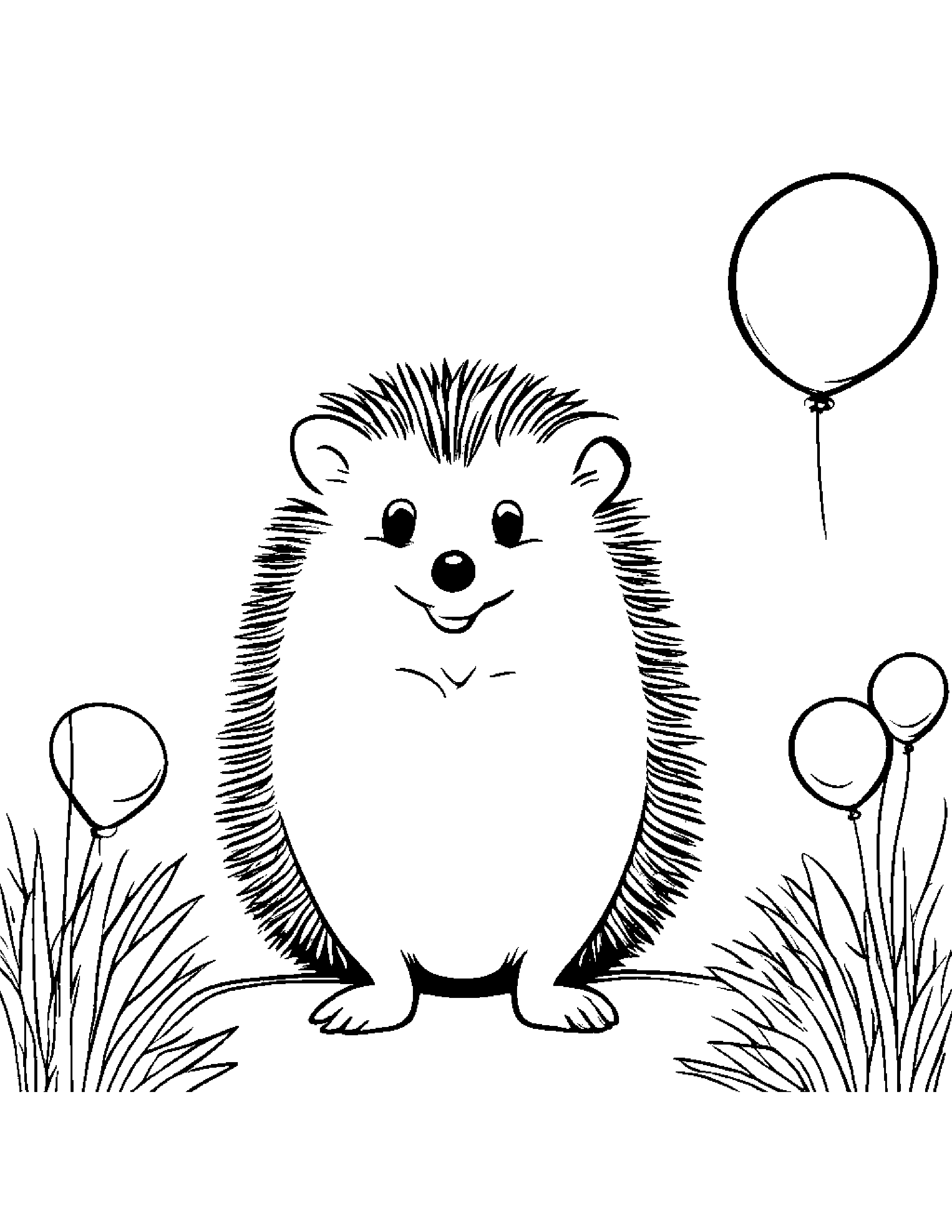 Smiling Hedgehog With Balloon Coloring Page (Free Printable PDF)