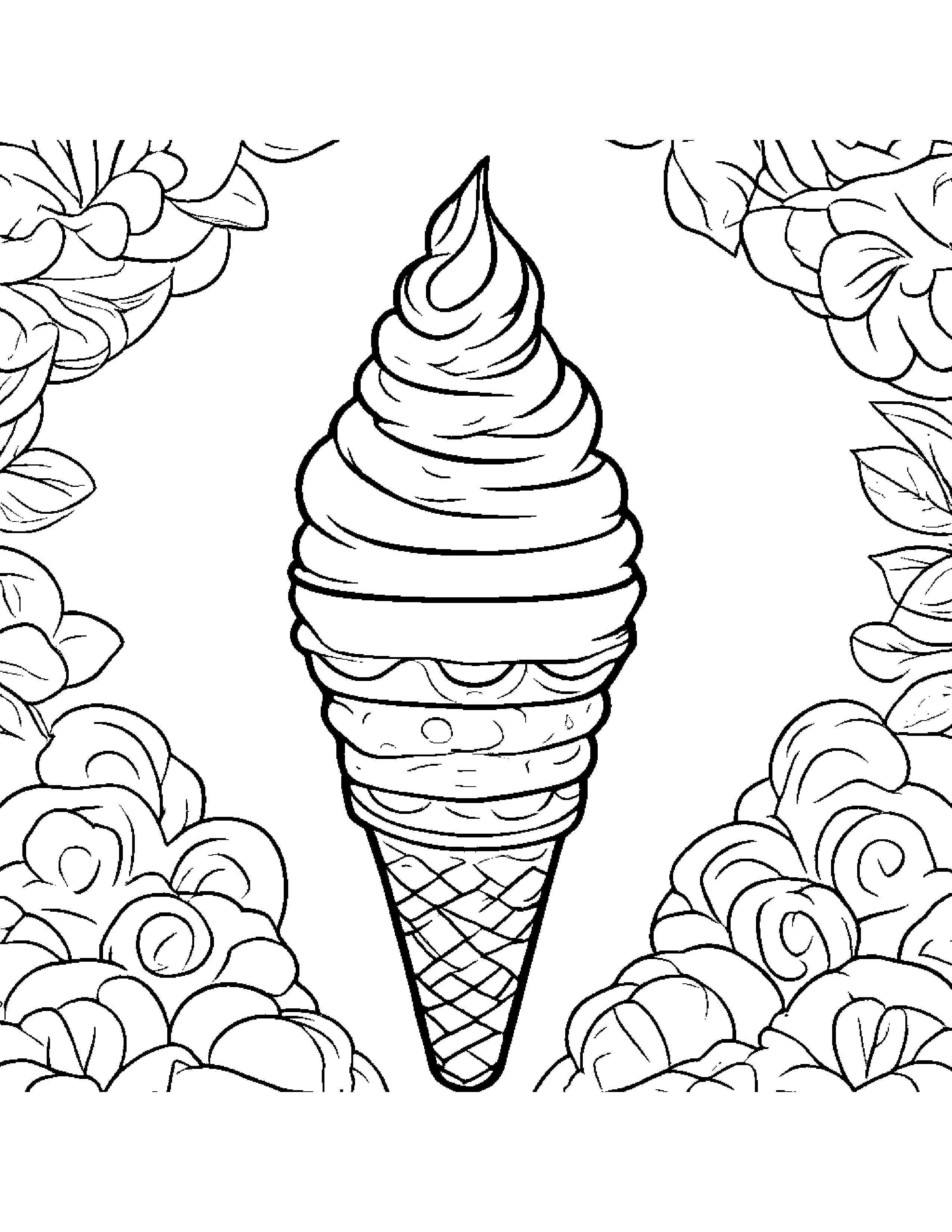 Gentle Ice Cream Cone Coloring Page (Free Printable PDF)
