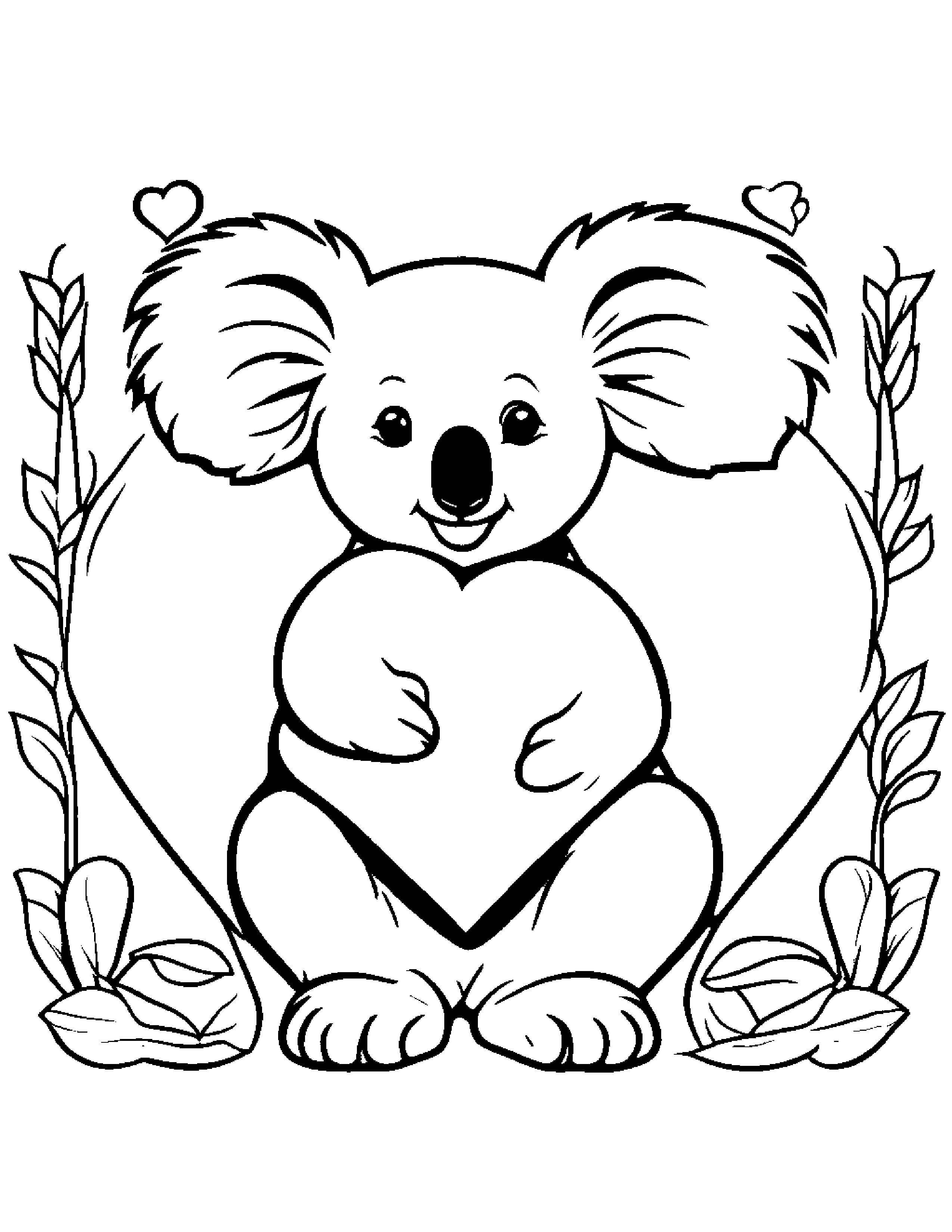Koala Hugging A Heart #2 Coloring Page (Free Printable PDF)