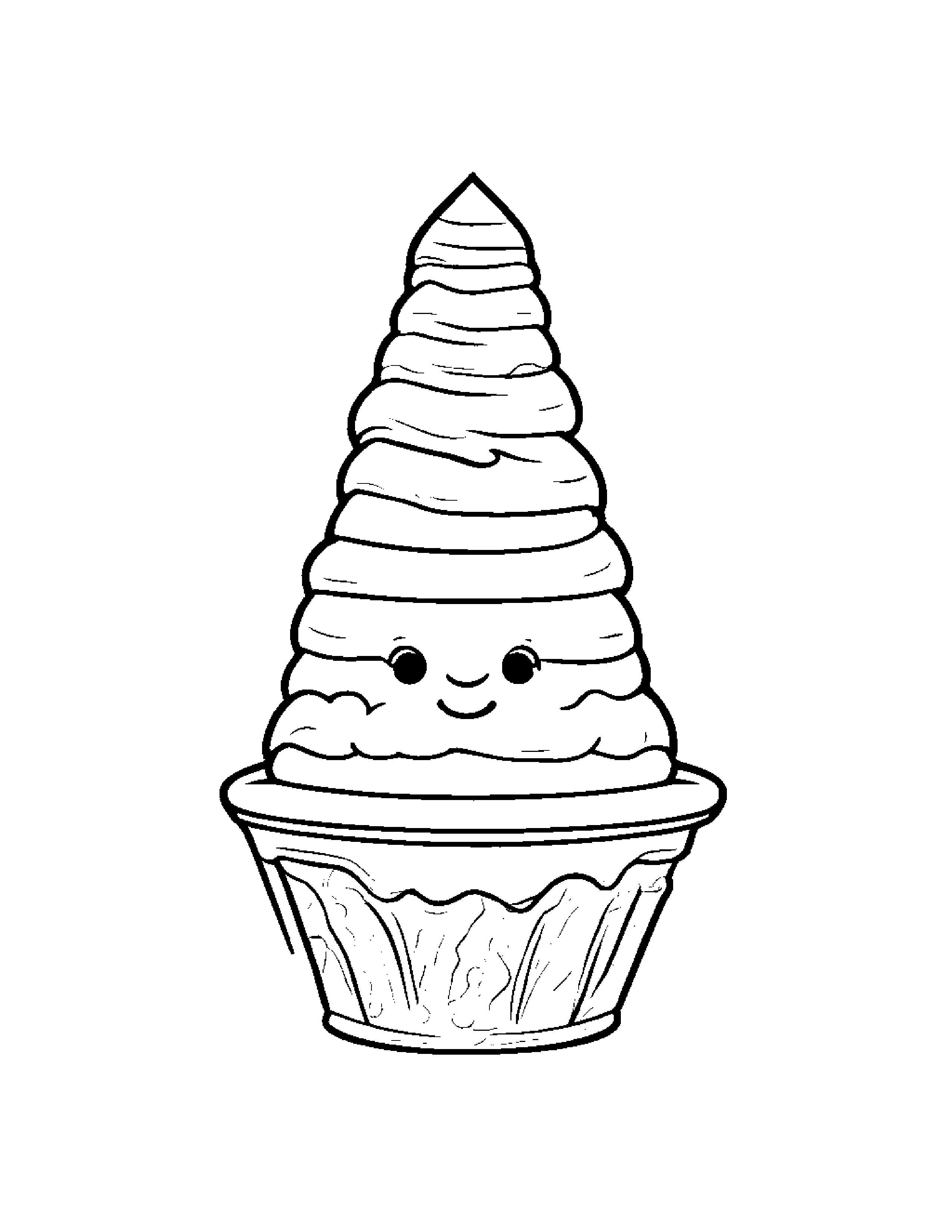 Gentle Ice Cream Cone Wearing A Hat Coloring Page (Free Printable PDF)