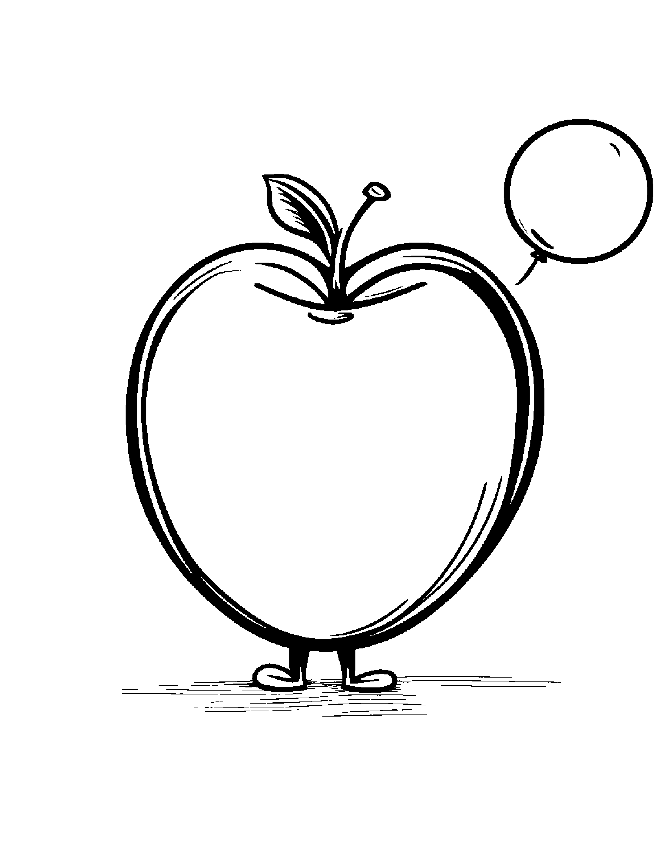 Happy Apple With Balloon Coloring Page (Free Printable PDF)