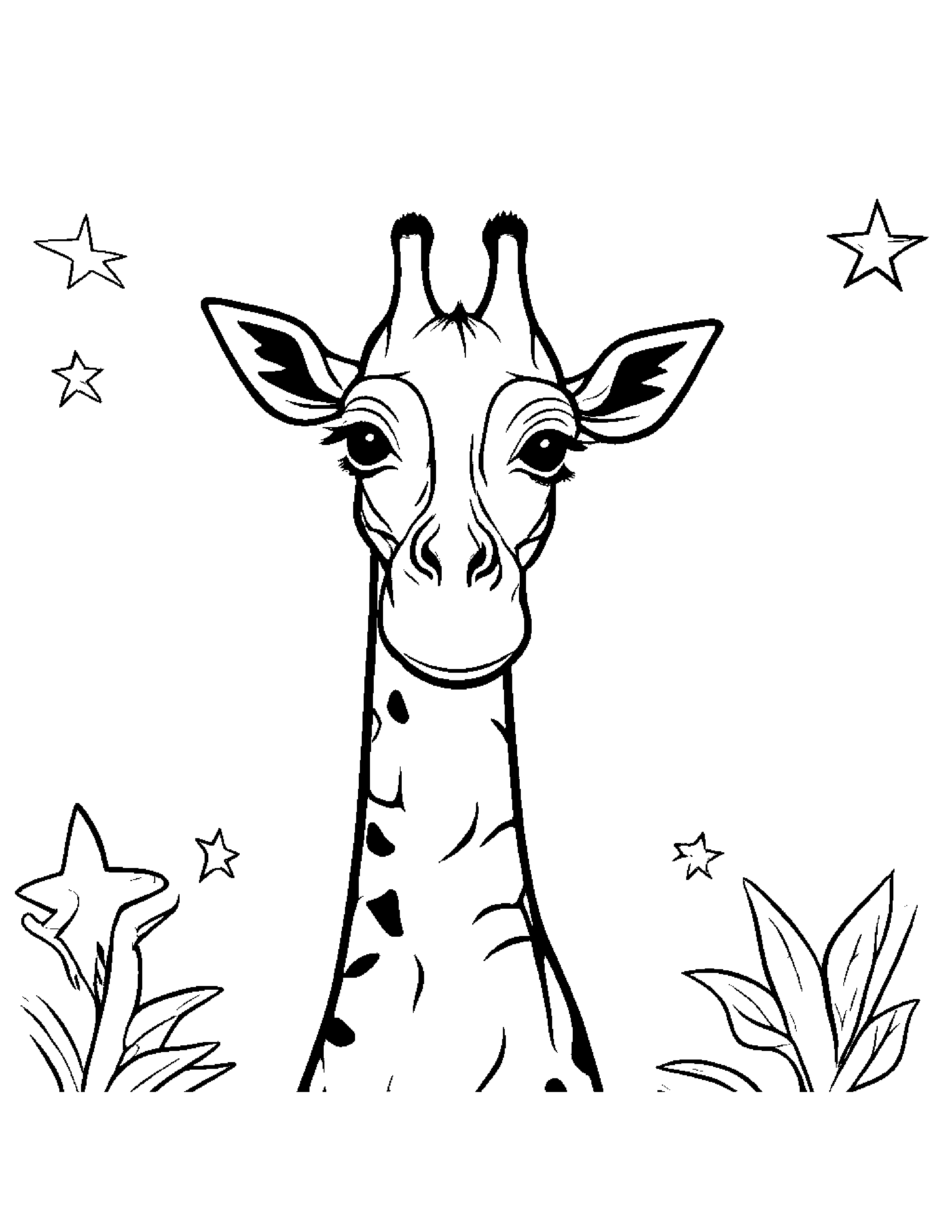 Smiling Giraffe With A Star Coloring Page (Free Printable PDF)