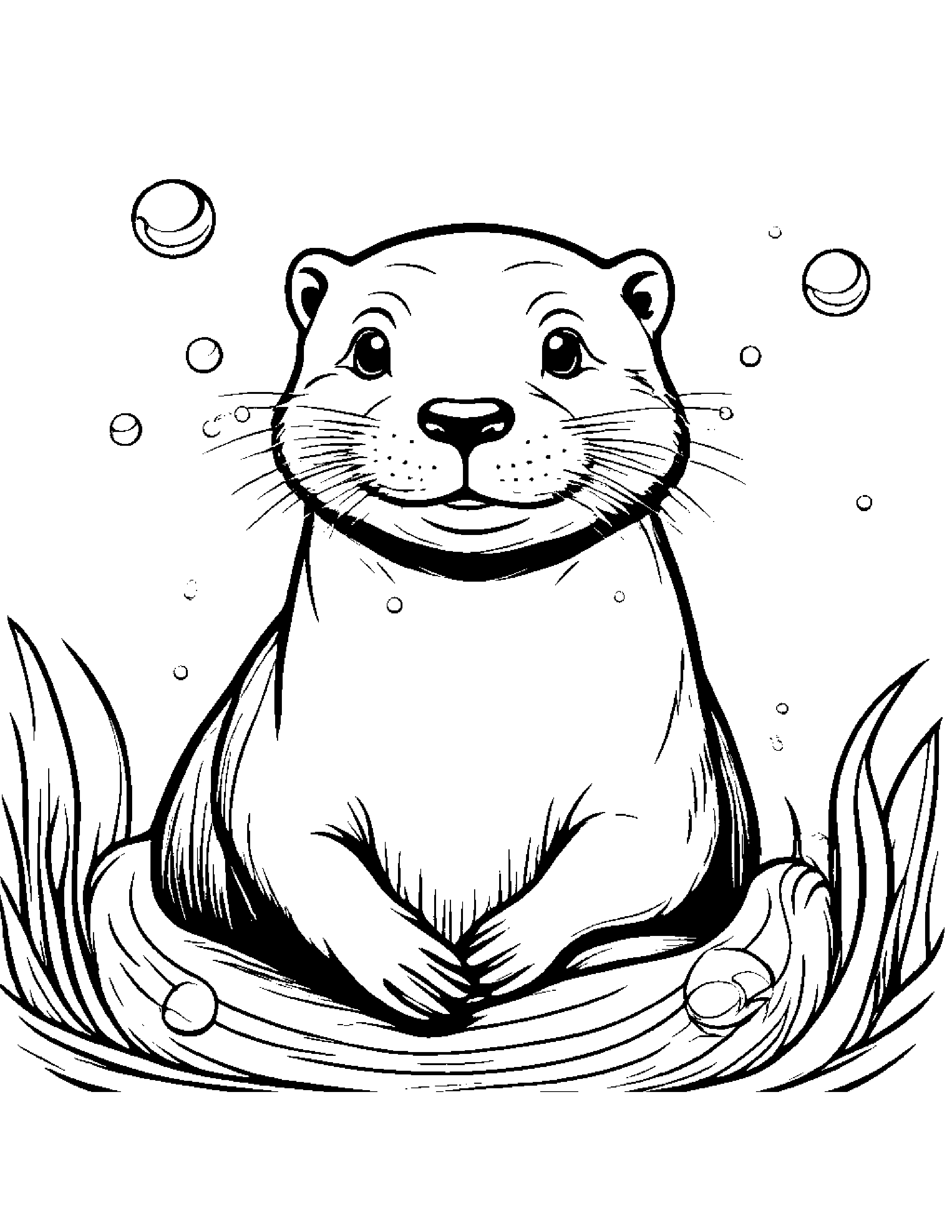 Smiling Otter Blowing Bubbles #2 Coloring Page (Free Printable PDF)