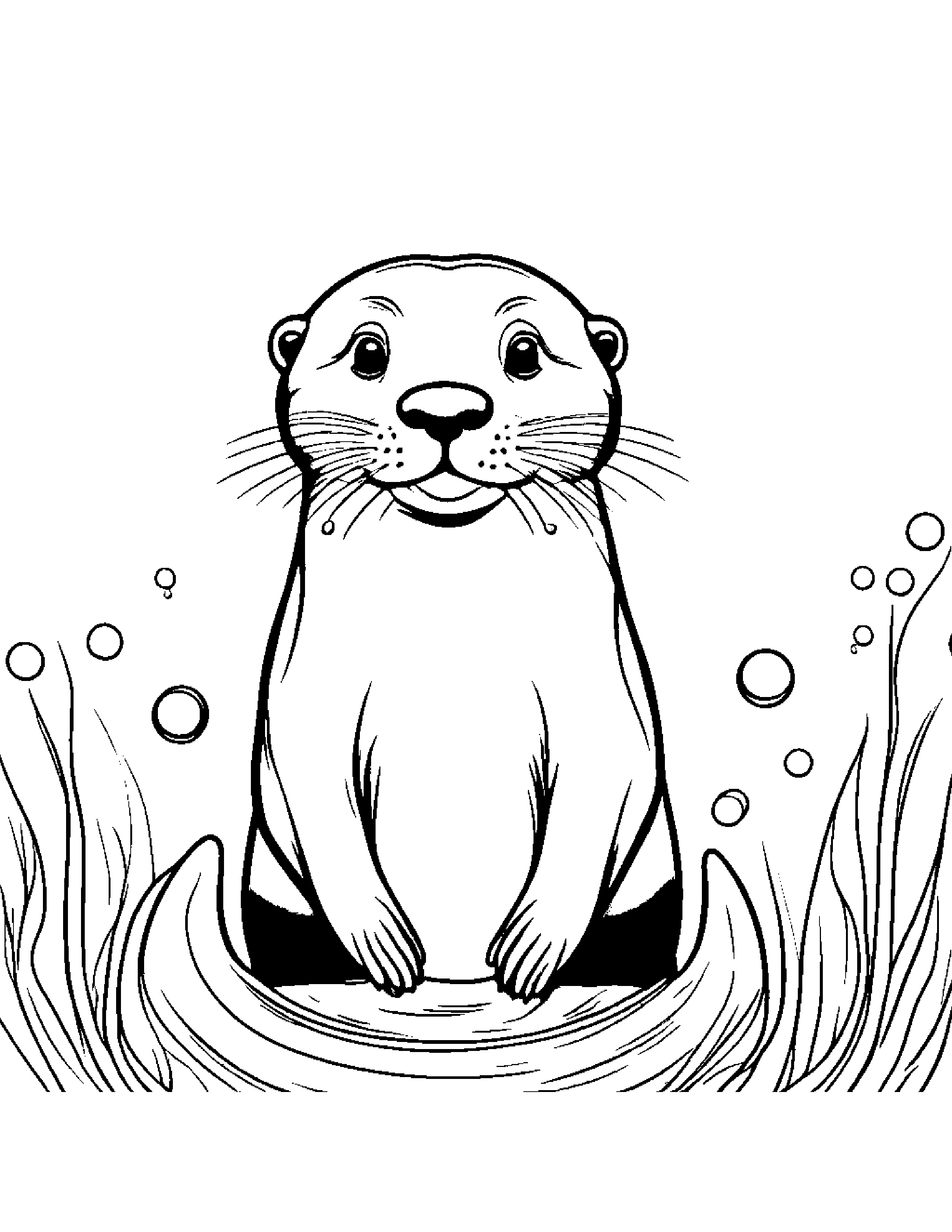 Smiling Otter Blowing Bubbles Coloring Page (Free Printable PDF)