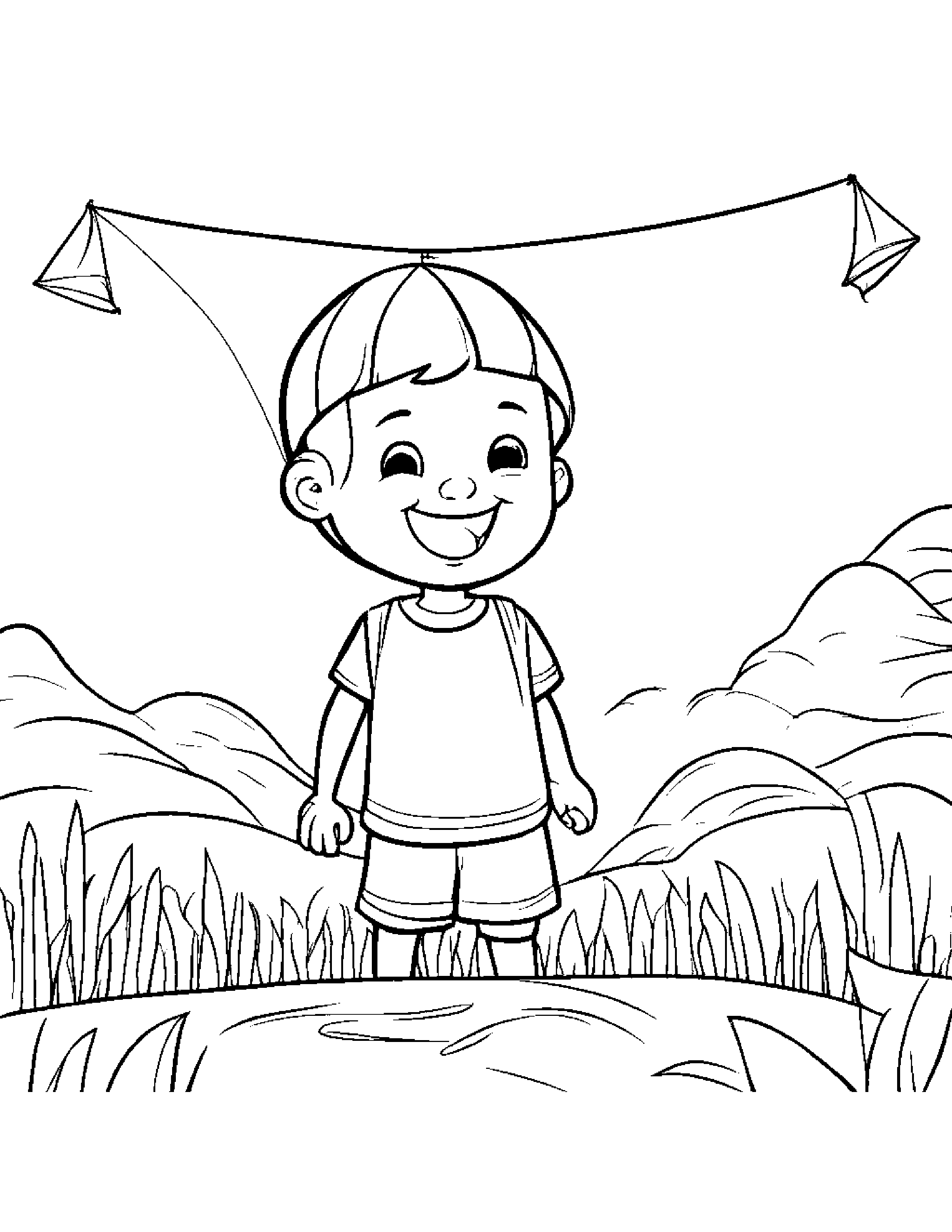 Smiling Camera With A Kite Coloring Page (Free Printable PDF)