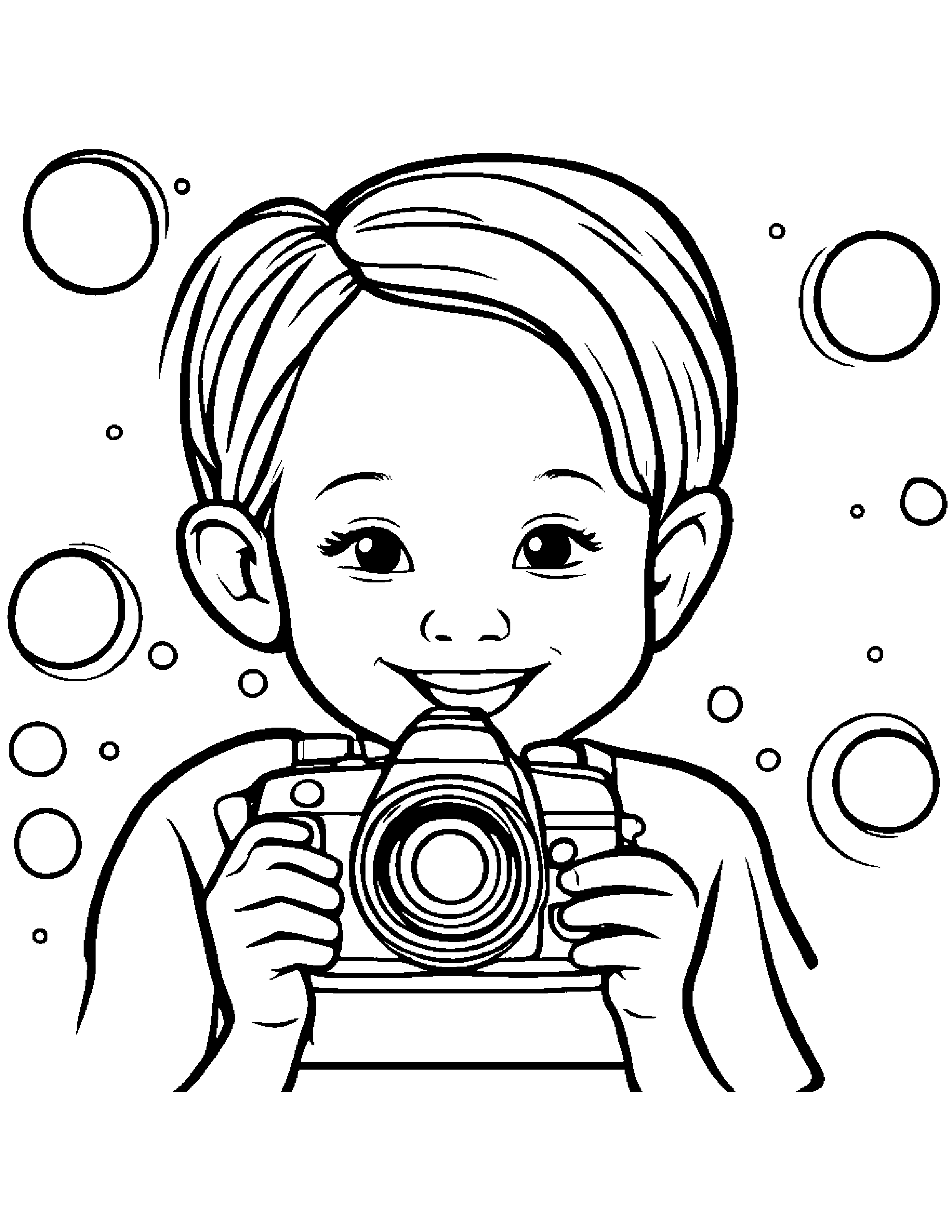 Smiling Camera With Strap Blowing Bubbles #2 Coloring Page (Free Printable PDF)