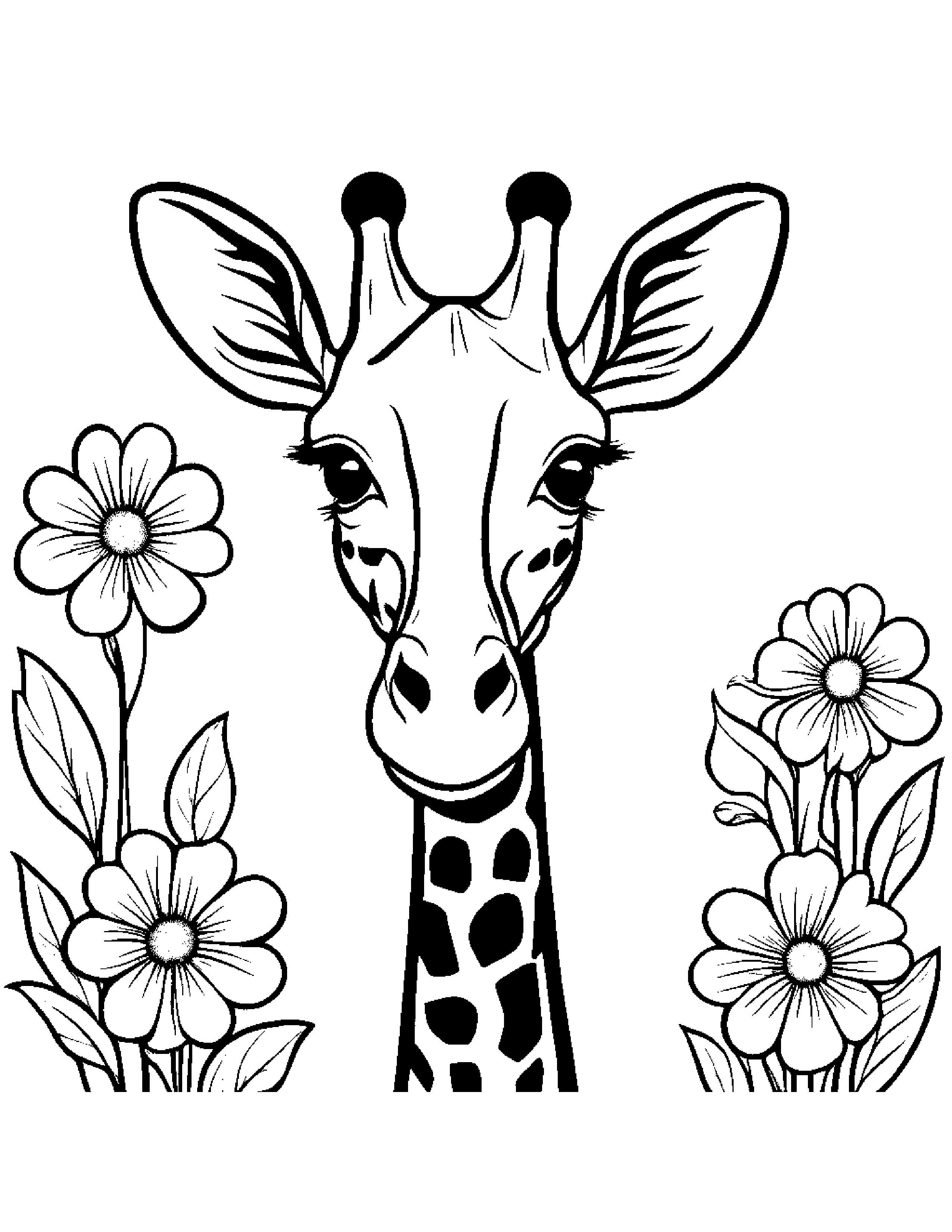 Gentle Giraffe With A Flower #2 Coloring Page (Free Printable PDF)