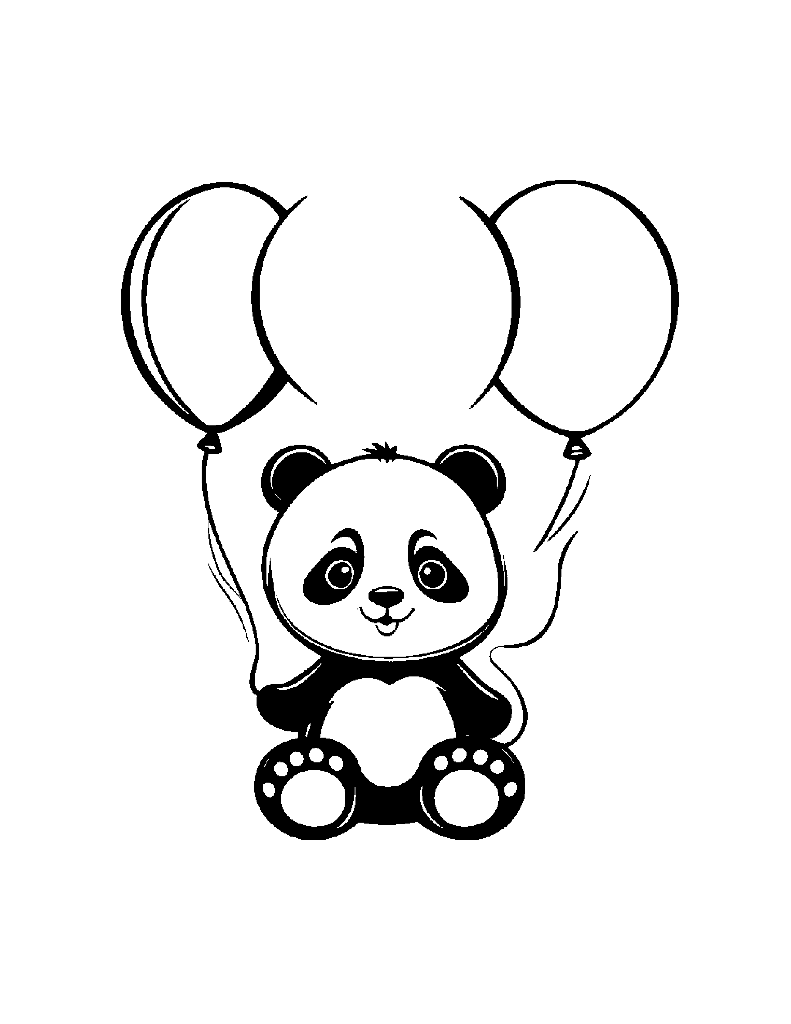 Little Panda With Balloon #2 Coloring Page (Free Printable PDF)