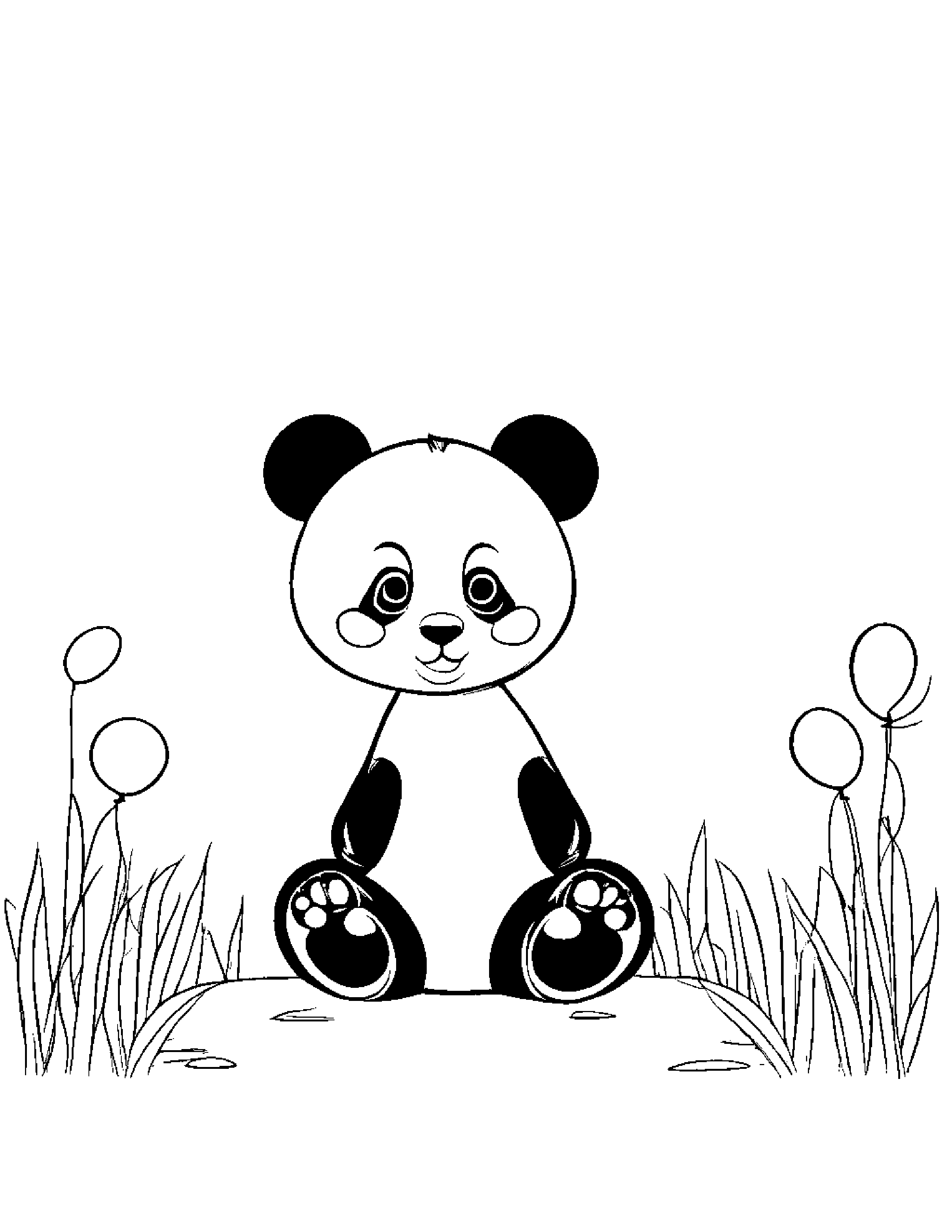 Little Panda With Balloon Coloring Page (Free Printable PDF)