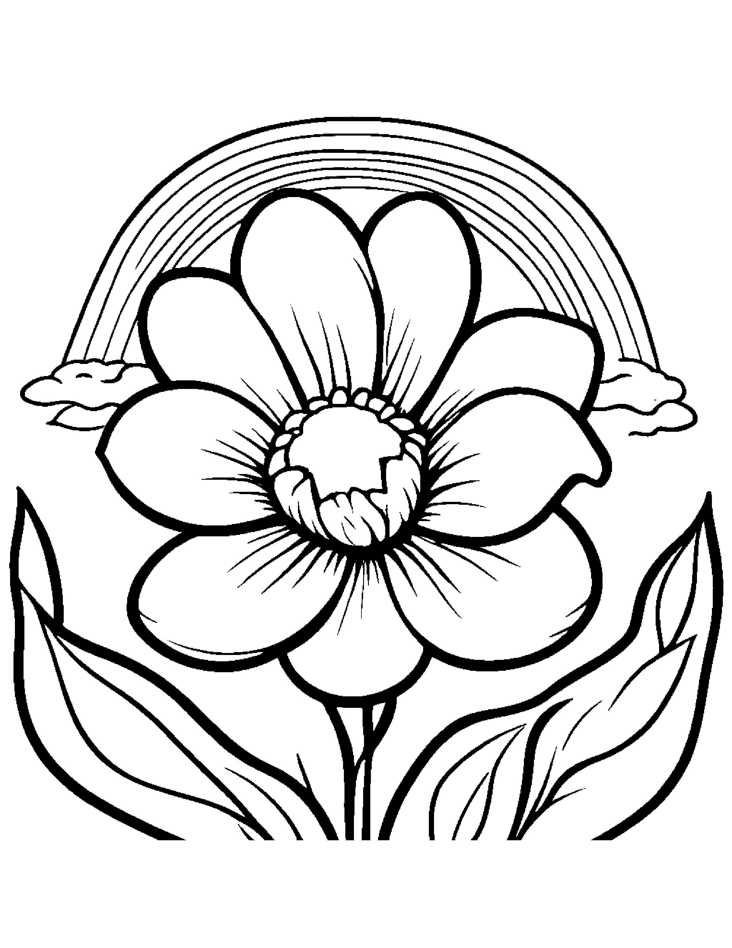 Little Rainbow With A Flower #2 Coloring Page (Free Printable PDF)