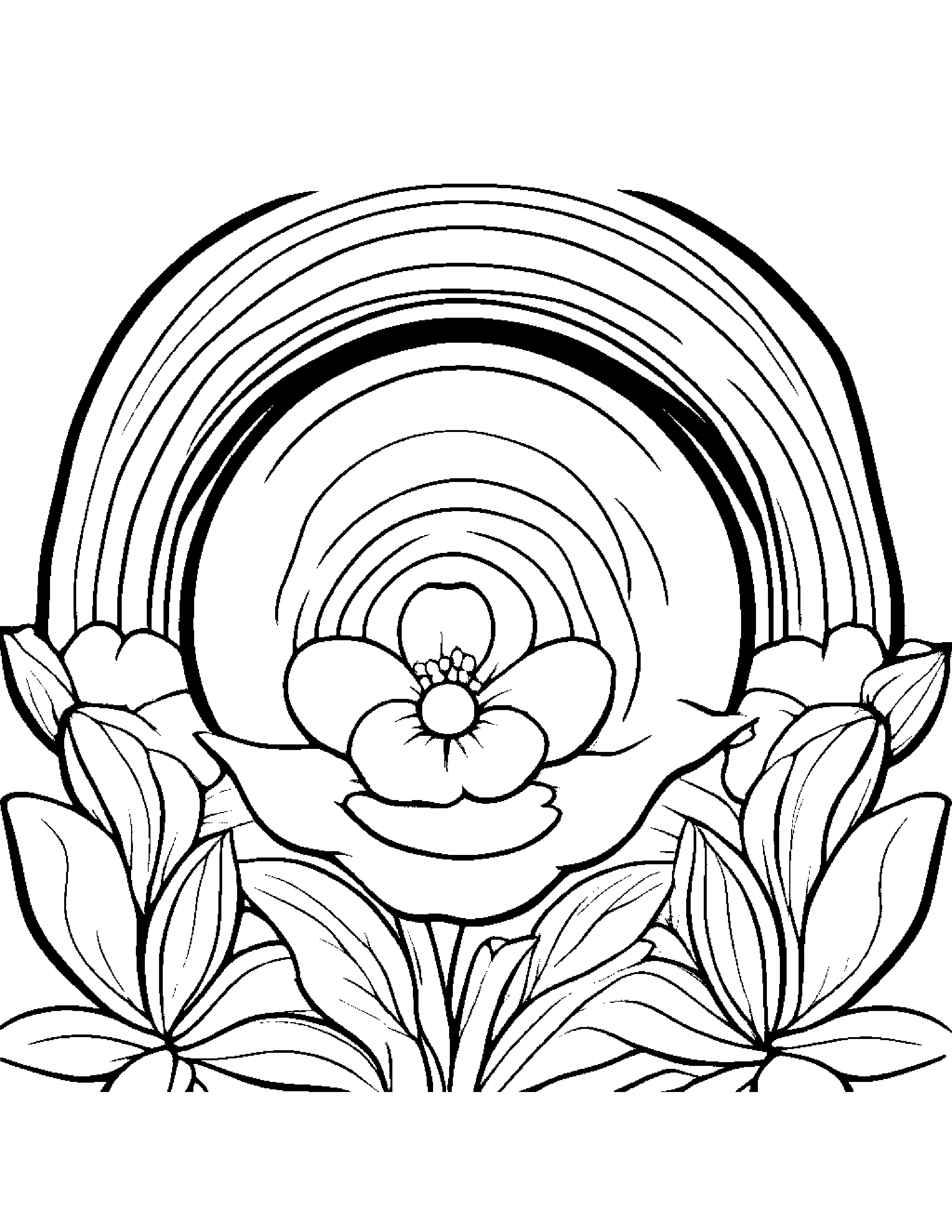 Little Rainbow With A Flower Coloring Page (Free Printable PDF)