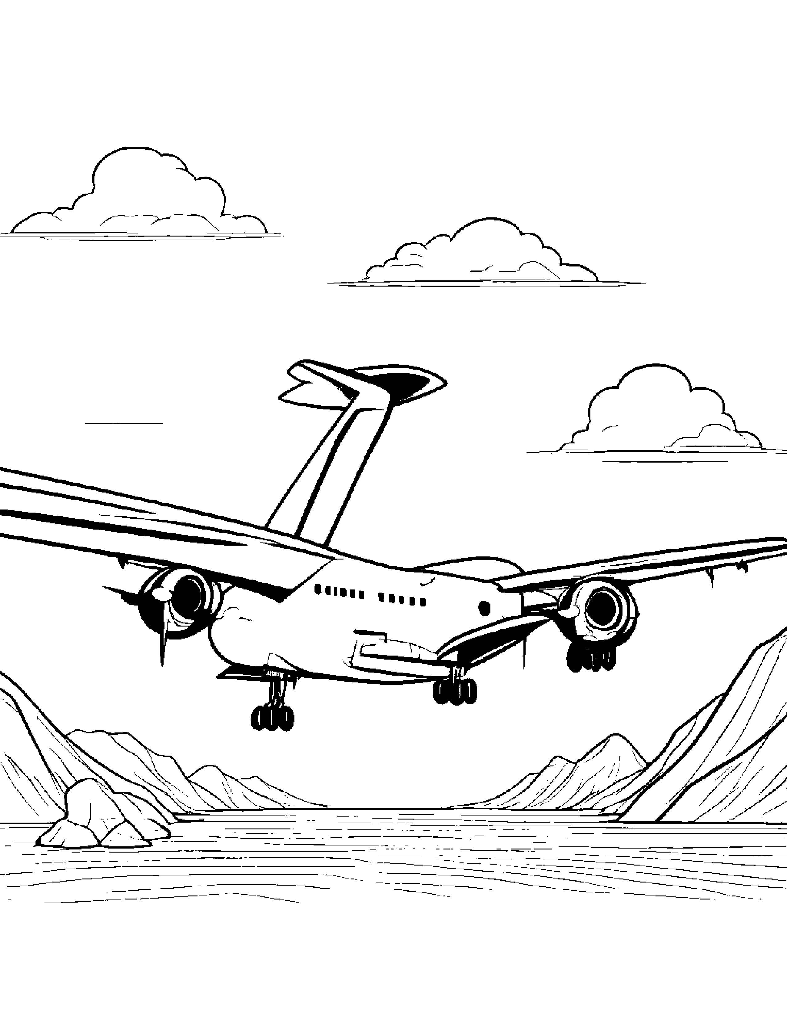 A Cargo Plane Landing Coloring Page (Free Printable PDF)