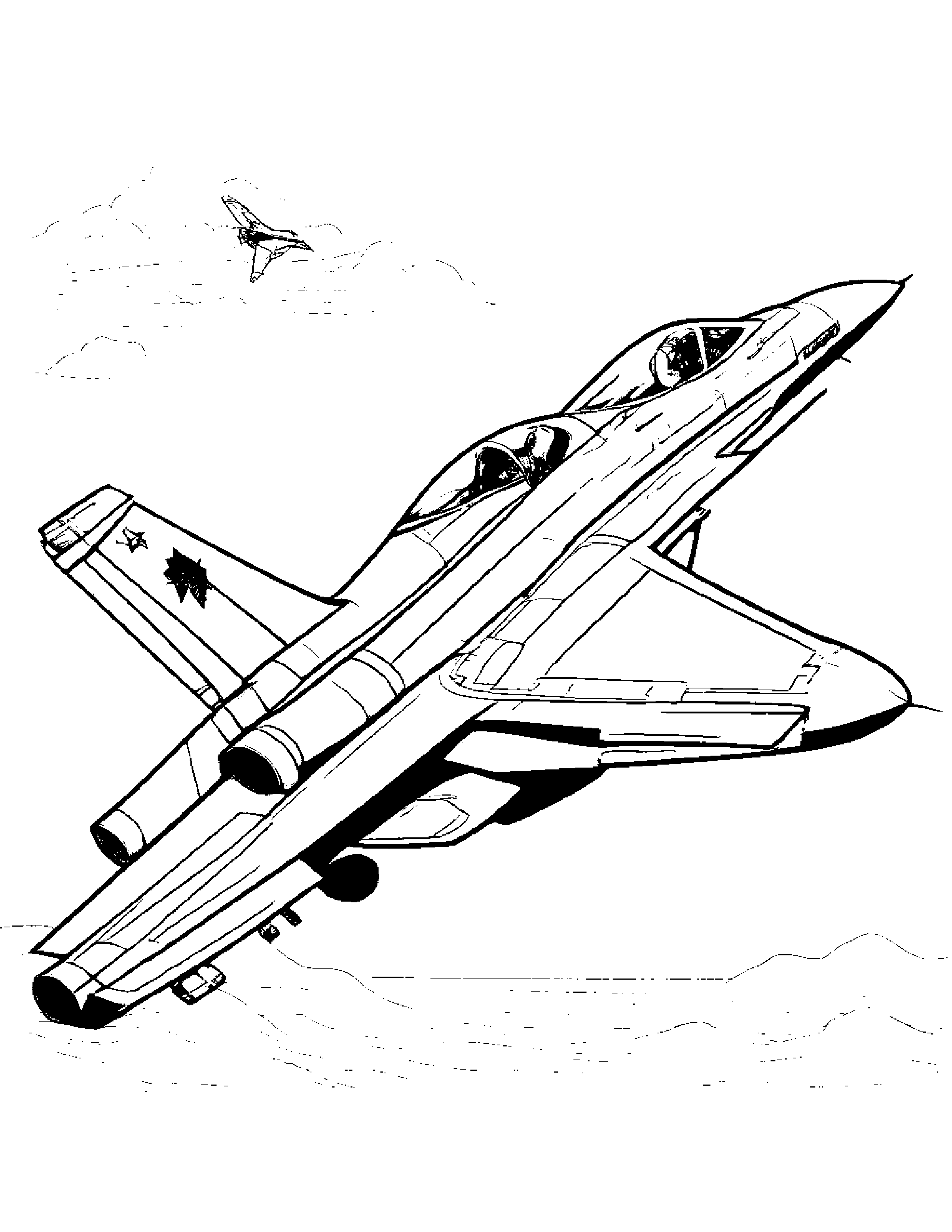 A Fighter Jet Dogfight In The Sky Coloring Page (Free Printable PDF)
