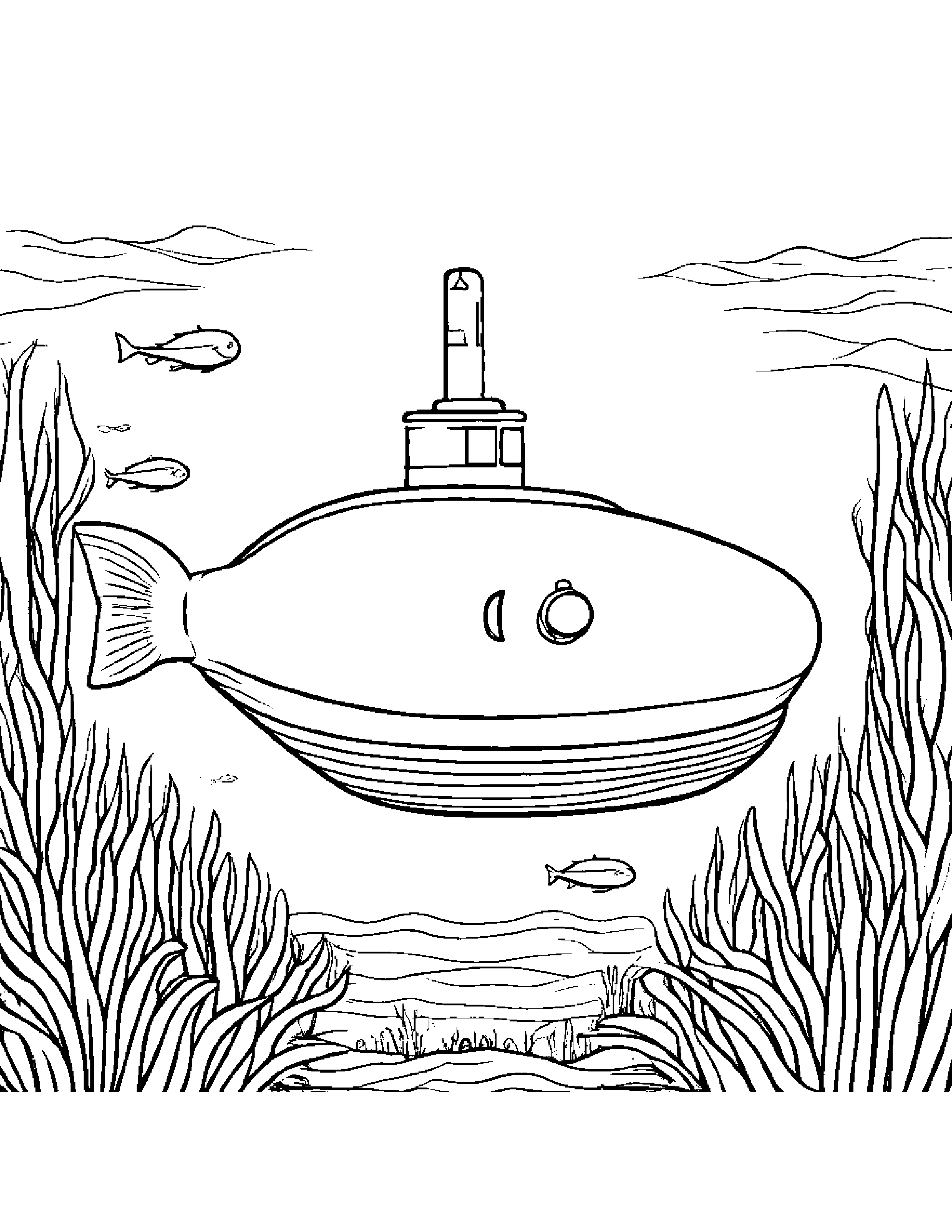 Gentle Submarine #2 Coloring Page (Free Printable PDF)