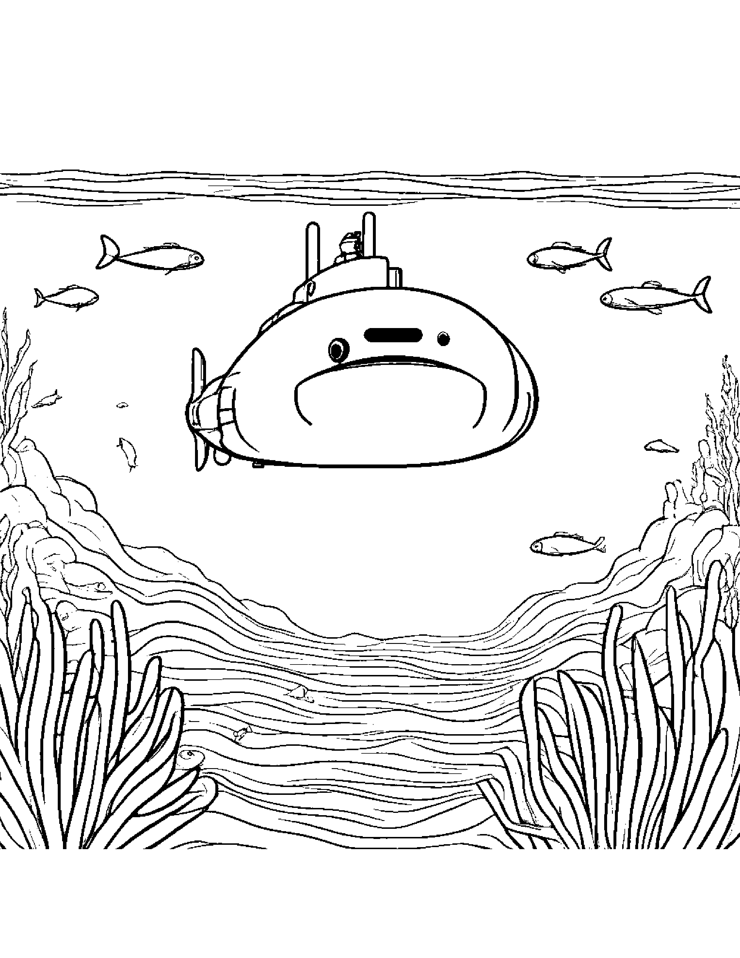 Gentle Submarine Coloring Page (Free Printable PDF)